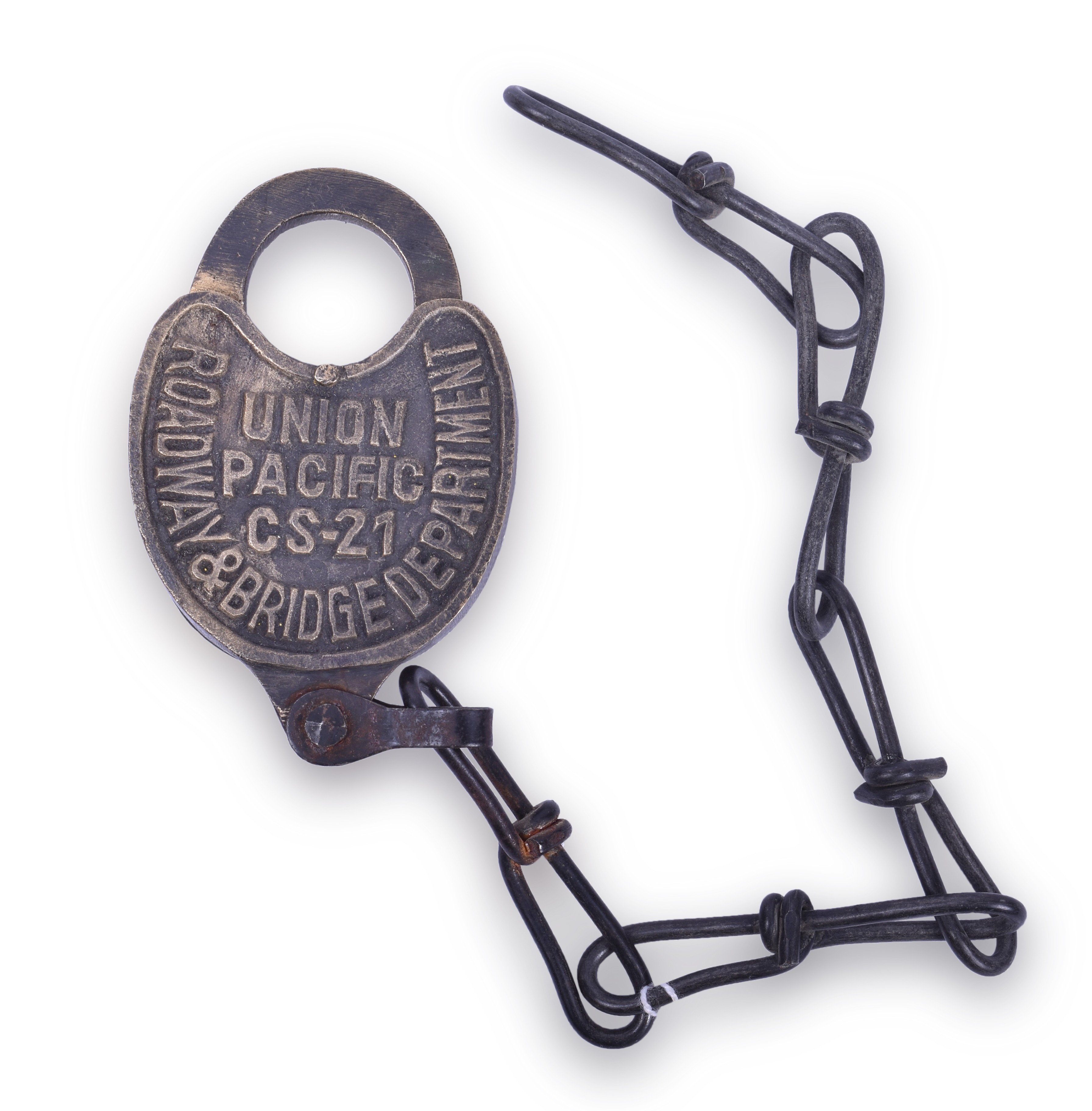 329 - Union Pacific Railroad CS-21 Roadway & Bridge Department Brass Heart Shaped Lock - Reproduction thumbnail