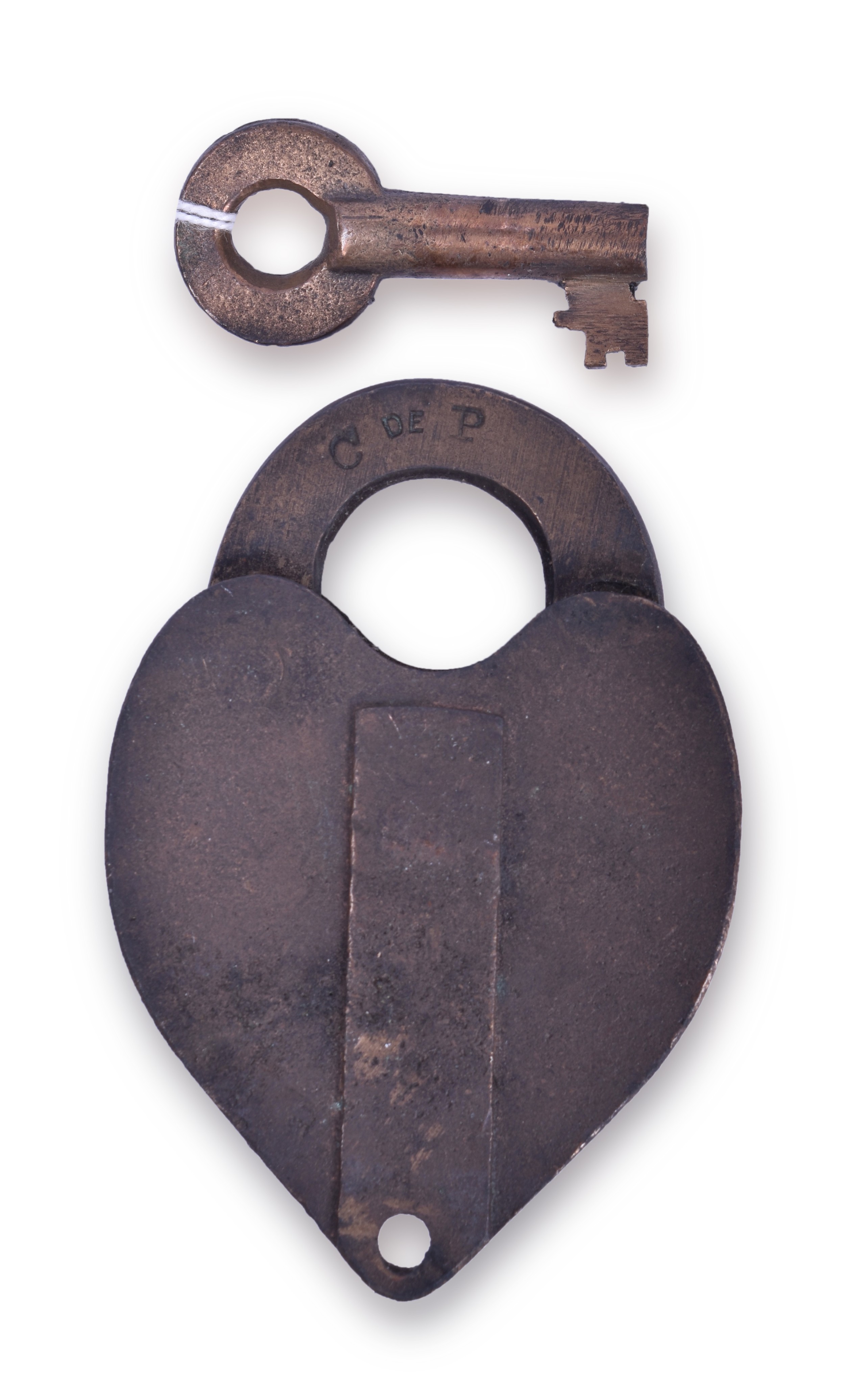 337 - Bohannan C De P Brass Heart Shaped Lock w/ Key thumbnail