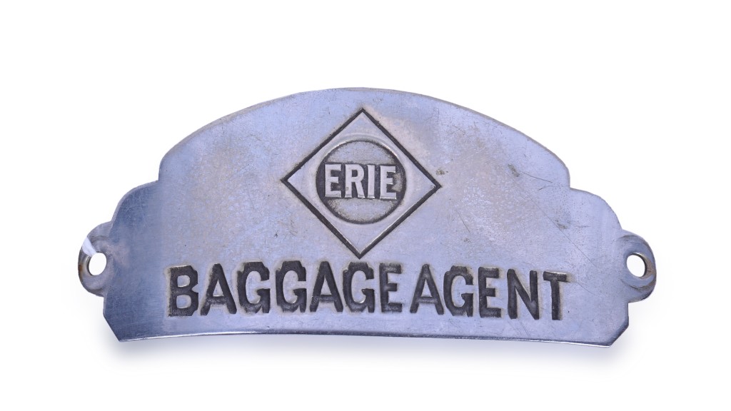 339 - Erie Railroad Baggage Agent Nickel Cap Badge thumbnail