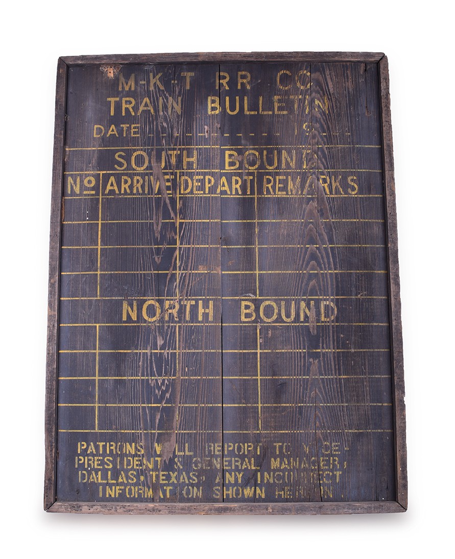 352 - Missouri, Kansas, and Texas Railroad Wooden Train Bulletin Board thumbnail