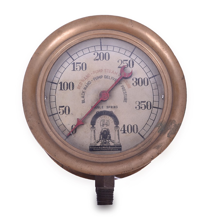 354 - Coffin Feed Water Heater Pump Steam Pressure and Pump Delivery Pressure Gauge for Railroad Locomotives thumbnail