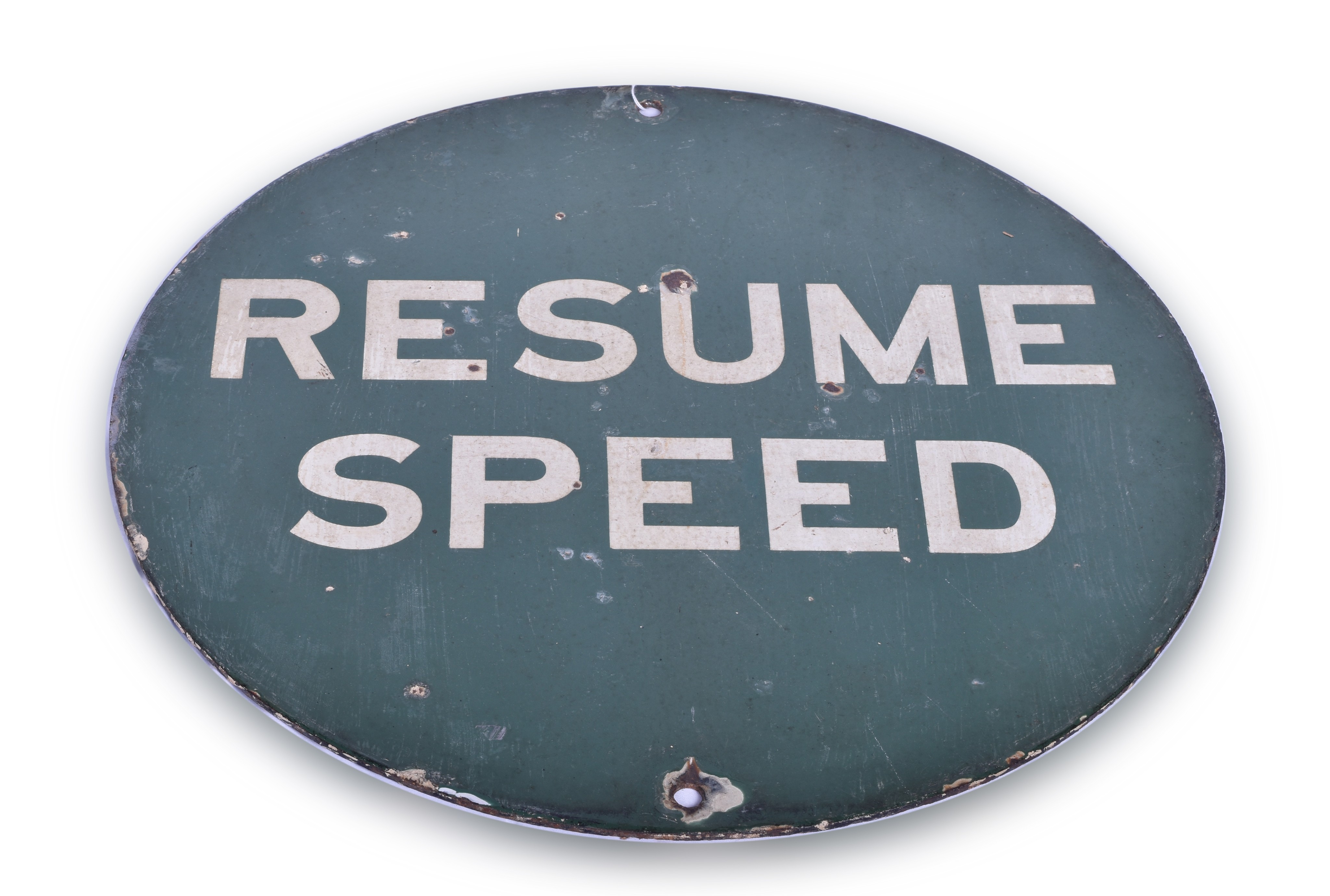 358 - Resume Speed Porcelain Railroad Sign thumbnail