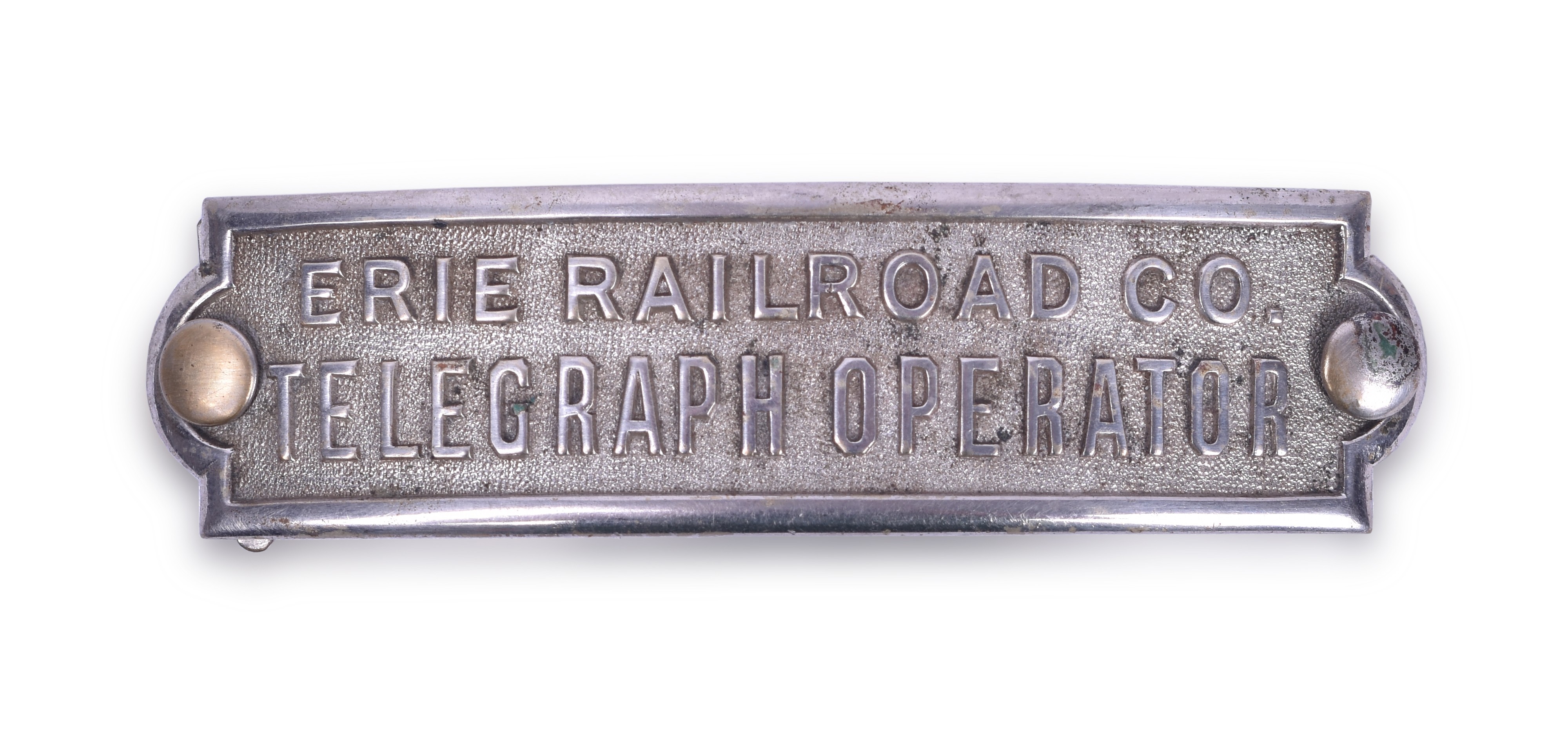 359 - Scarce Erie Railroad Co. Telegraph Operator Hat Badge thumbnail