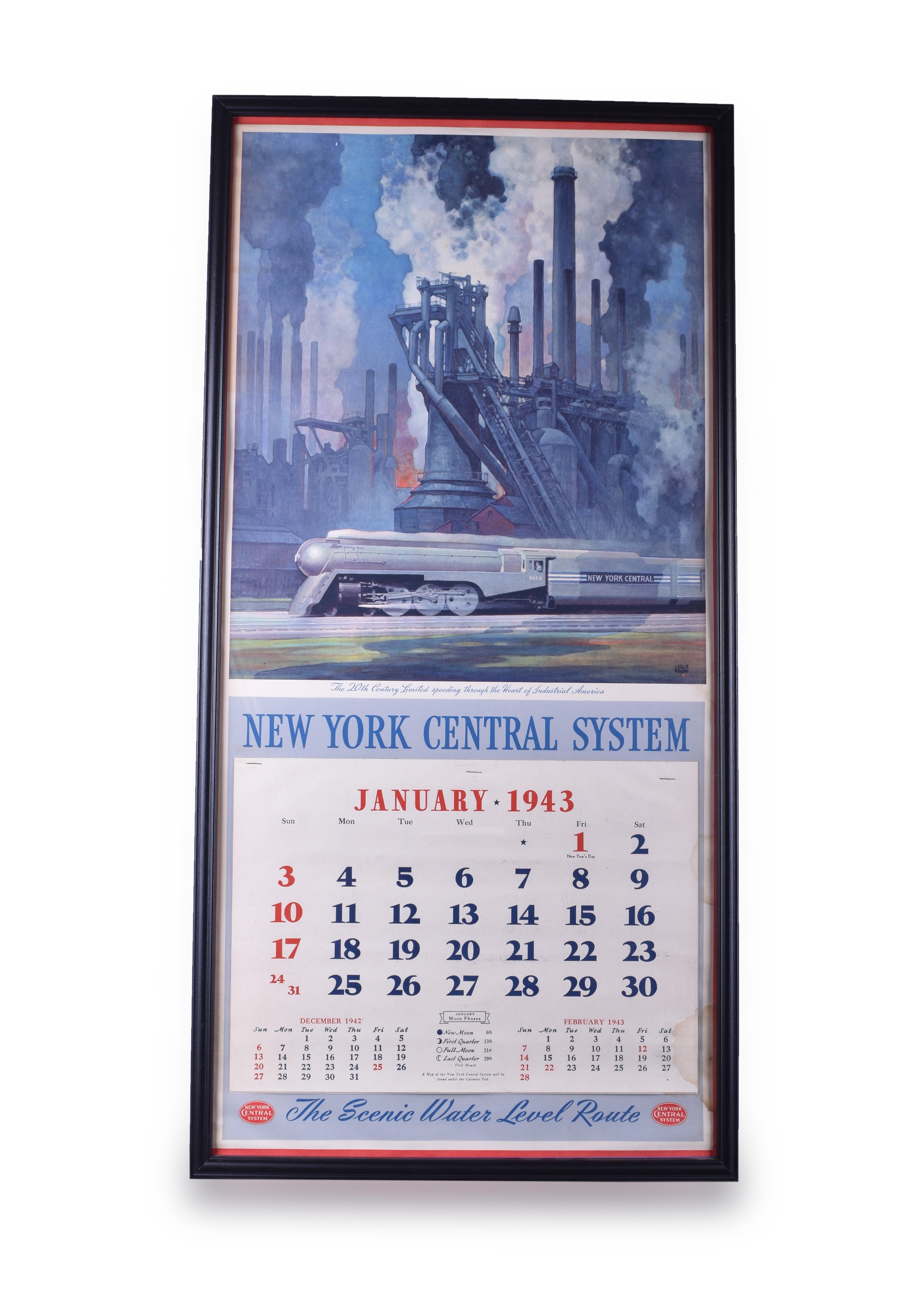 366 - Unused 1943 New York Central Calendar Featuring Dreyfus Hudson Steam Locomotive thumbnail