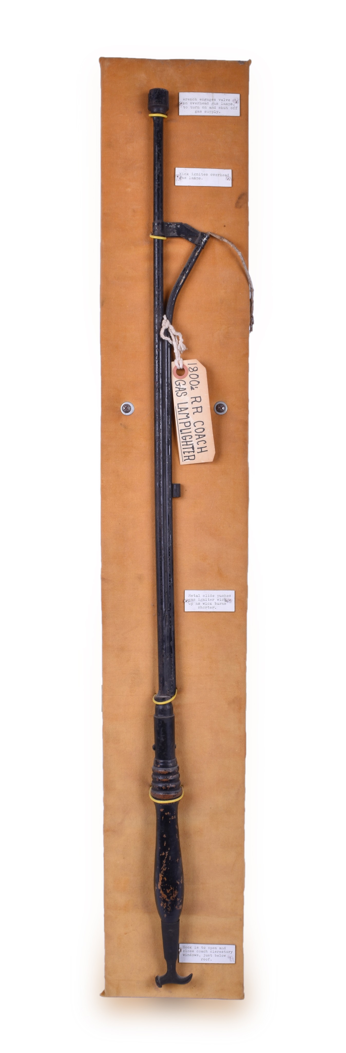 439 - 1800's Railroad Coach Lamp Lighter Mounted to Display Board thumbnail