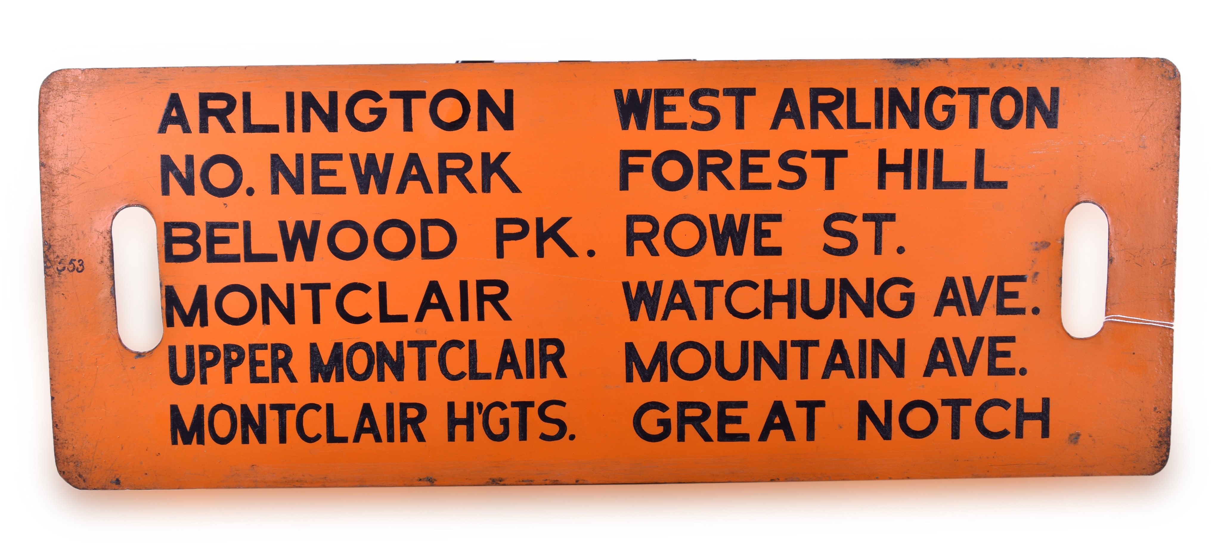 452 - Double Sided New York and Greenwood Lake Railway Gate Sign - Train # 553 and #555 thumbnail