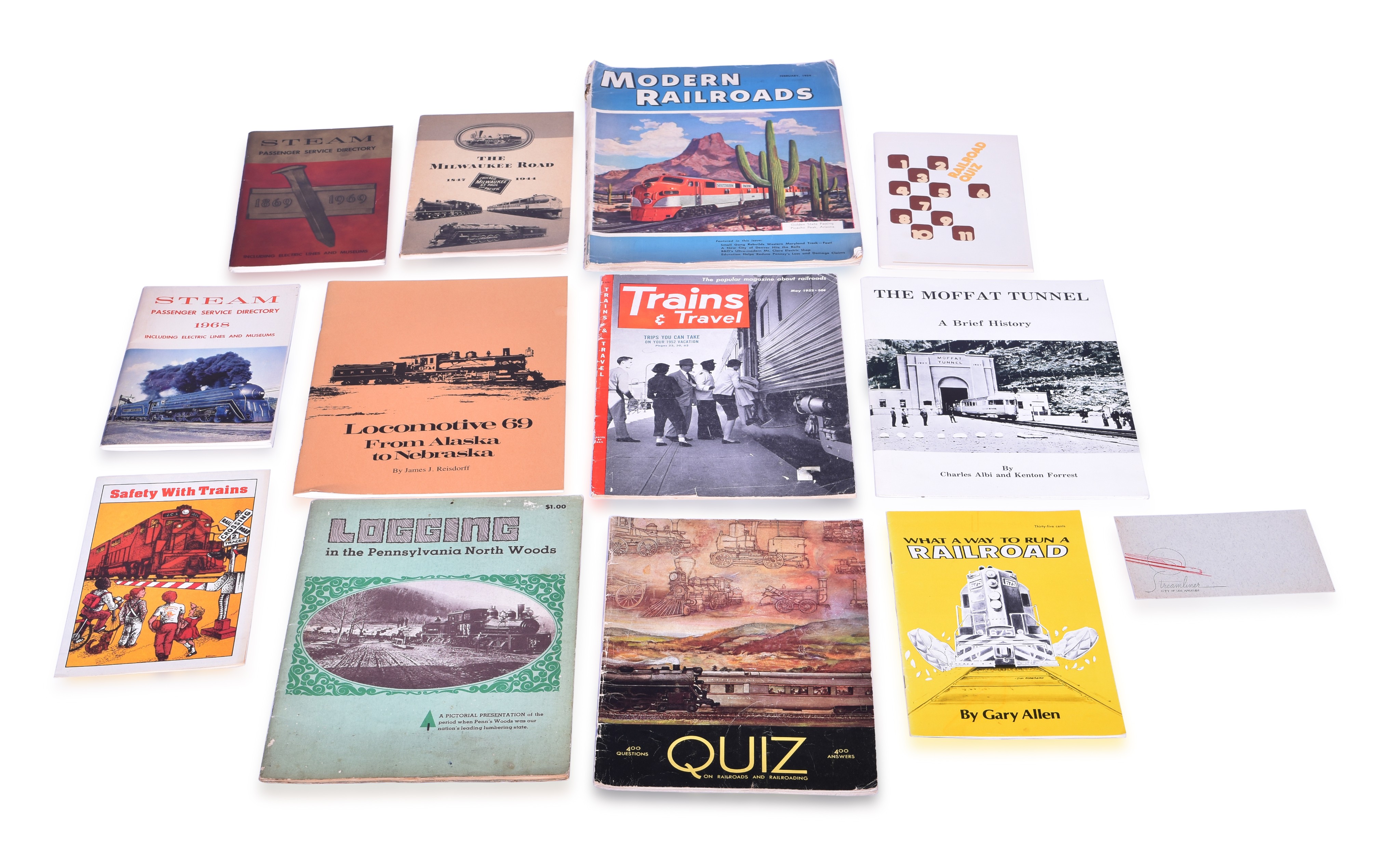 509 - Group of Railroad Paper / Booklets - Moffat Tunnel, Milwaukee Road, Railroad Quiz, etc. thumbnail