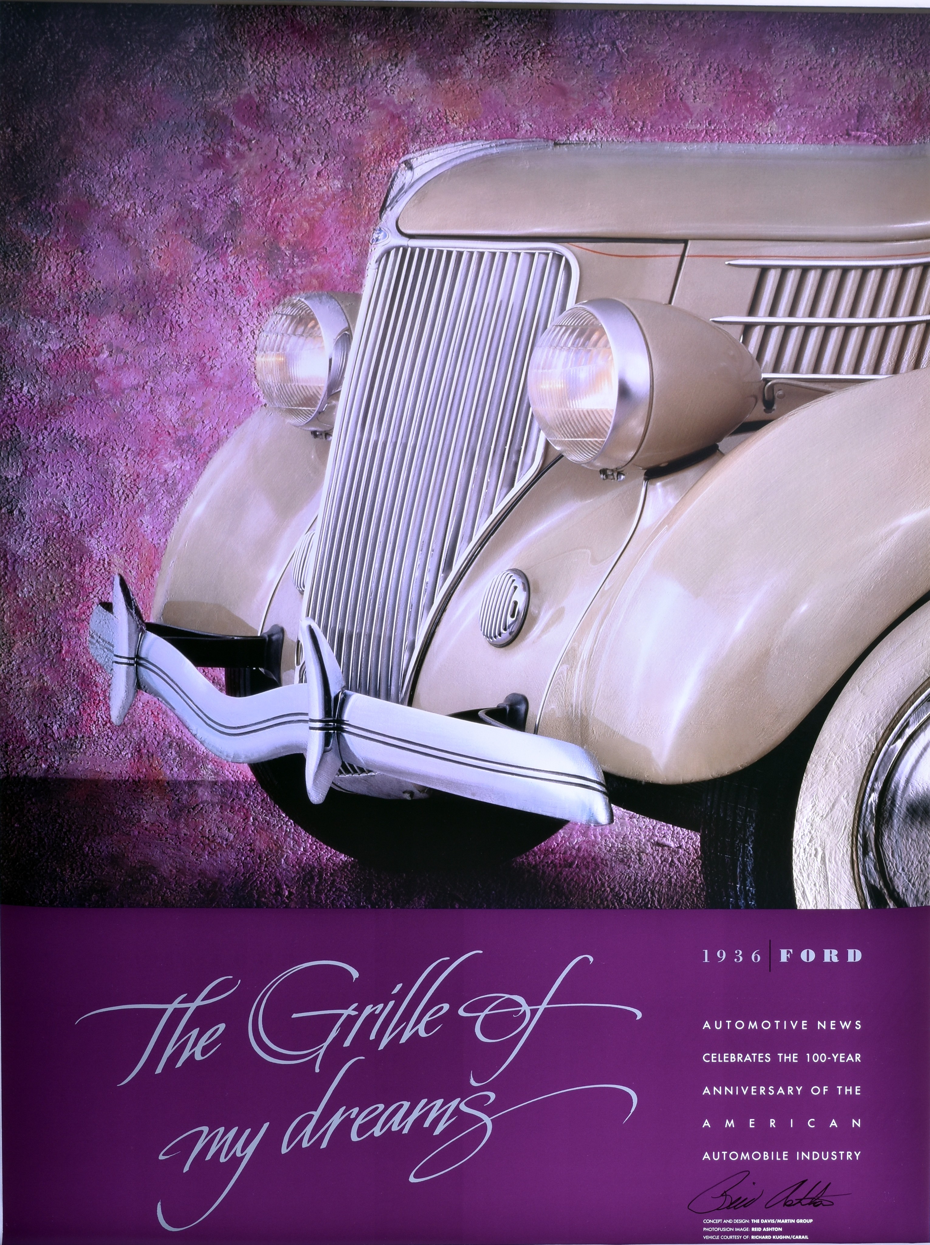 854 - Pair of Reid Ashton Signed Automotive Posters - 1936 Ford and 1931 Chrysler thumbnail