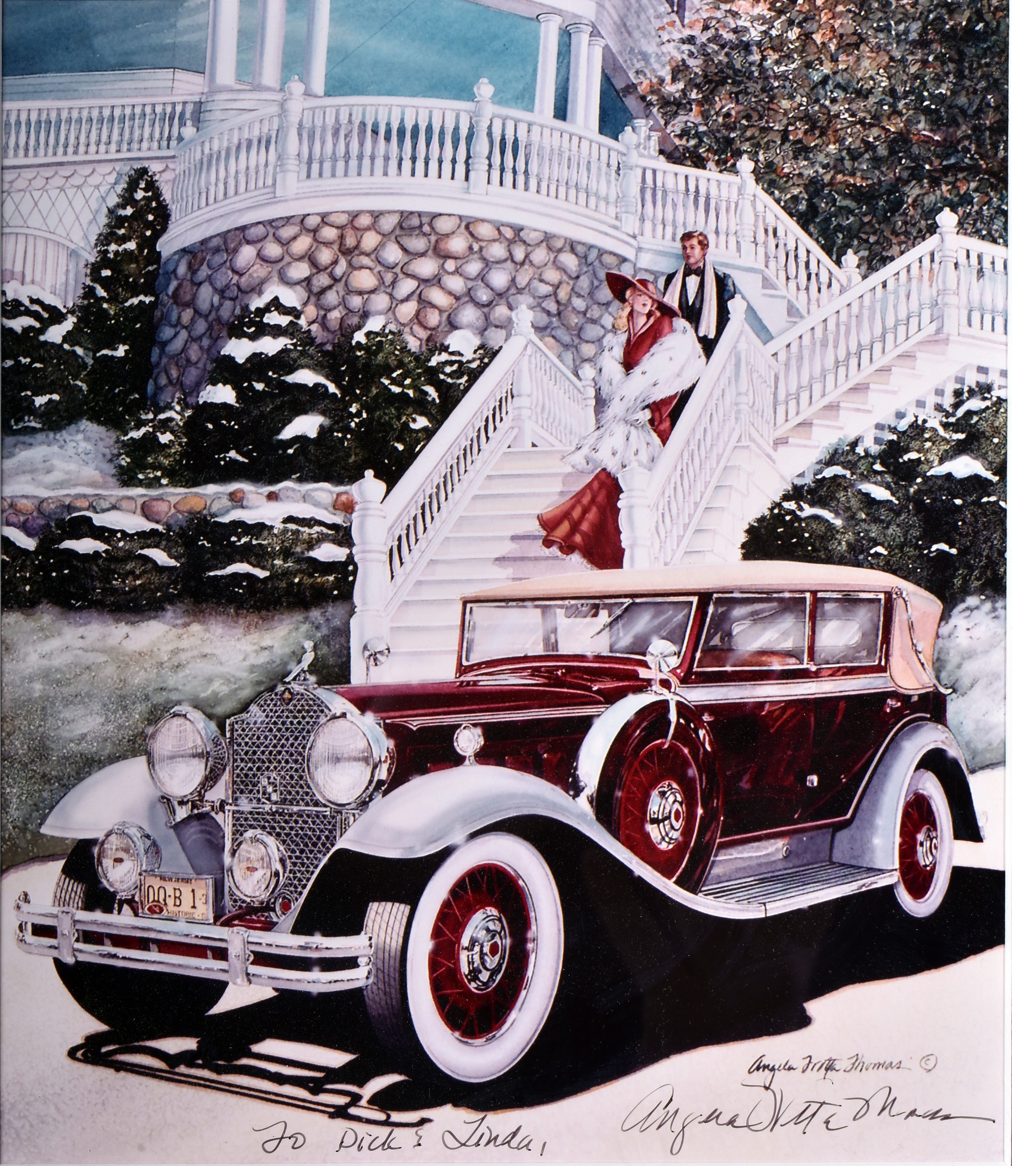 856 - Framed 1931 Packard Model 840 Convertible Sedan - Signed to Dick & Linda Kughn thumbnail