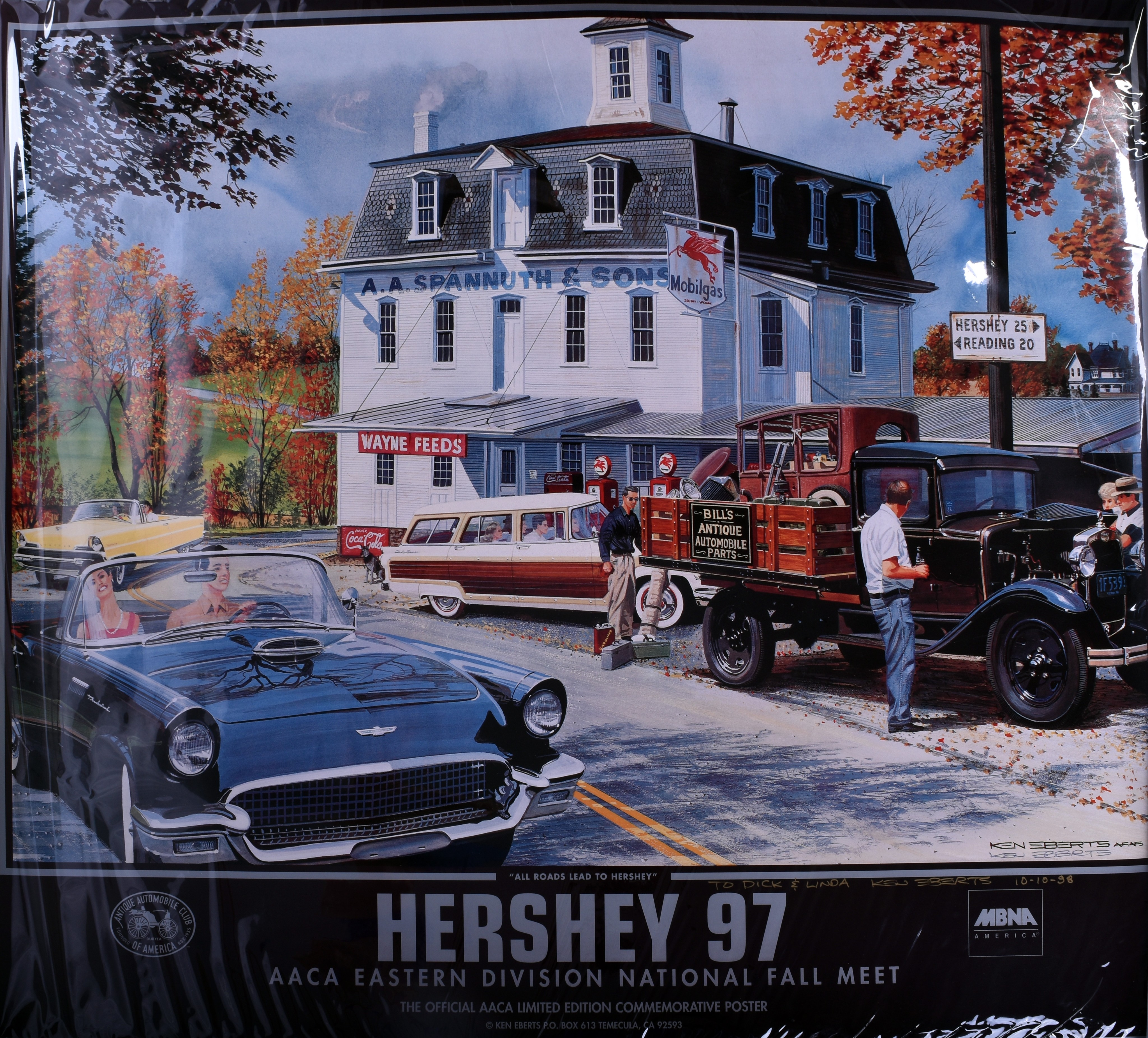 864 - 1997 Hershey Car Show Poster Featuring Ken Eberts Artwork - Featuring Ford & Lincoln 1956/57 Vehicles thumbnail