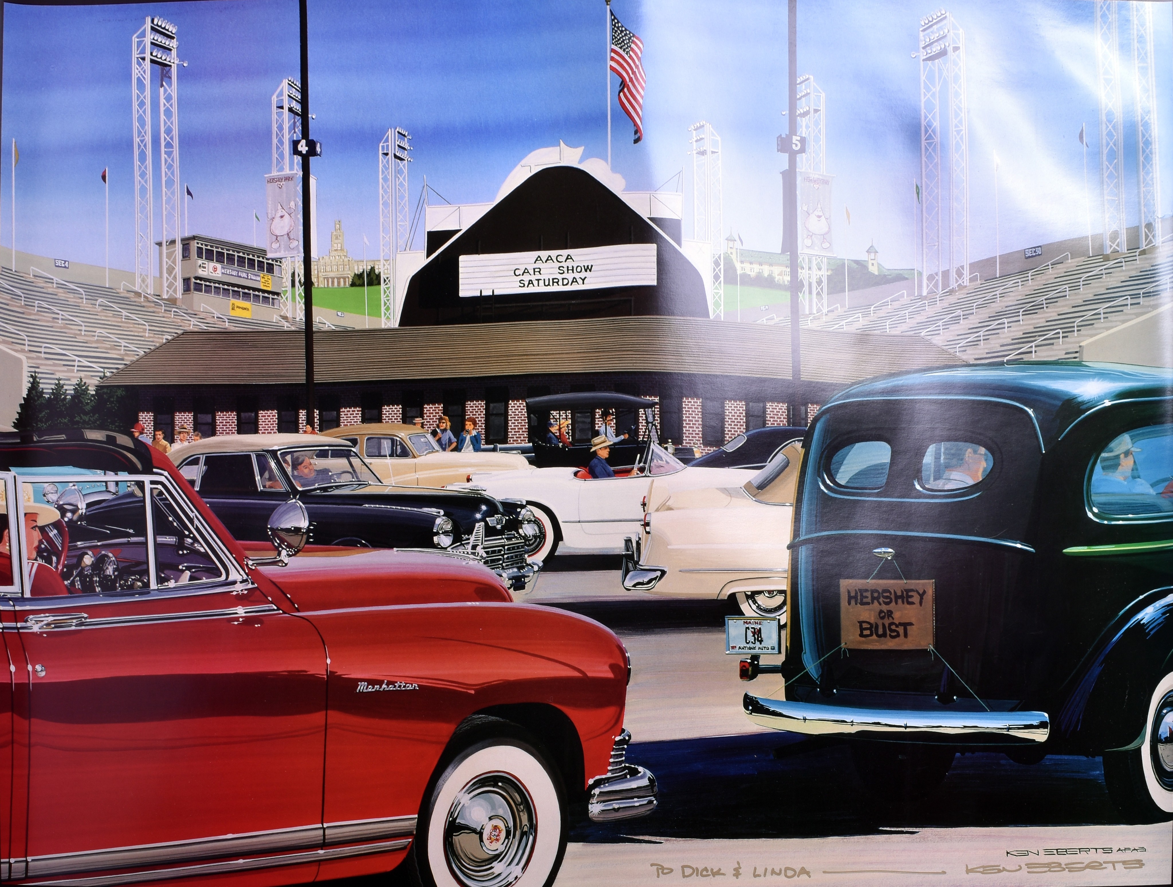 865 - 1999 Hershey Car Show Poster Featuring Ken Eberts Artwork - Featuring Frazer, Chevrolet, Packard, Ford, Studebaker, and More. thumbnail