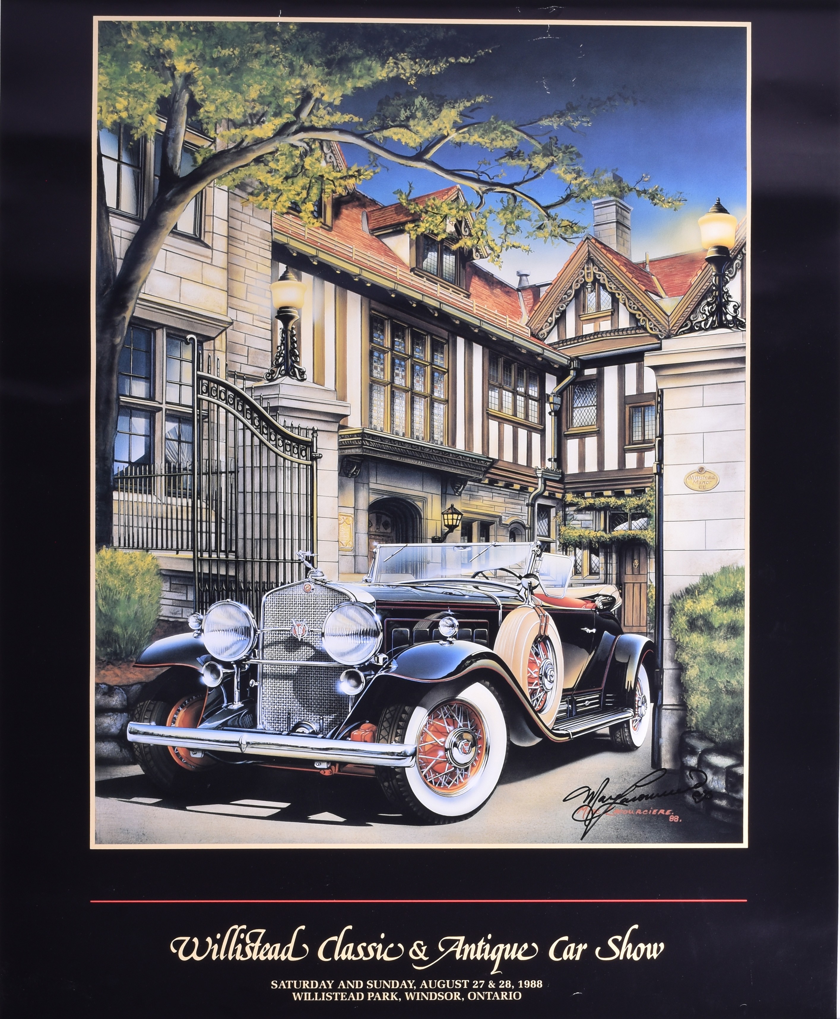 868 - 1988 Willistead Antique & Classic Car Show Poster - Artist Signed - Featuring the Cadillac Sixteen thumbnail