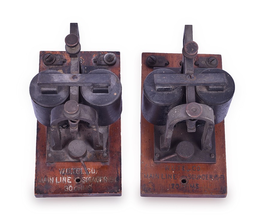 56 - Pair of Western Union Mainline Telegraph Sounders - One Marked CB&Q thumbnail