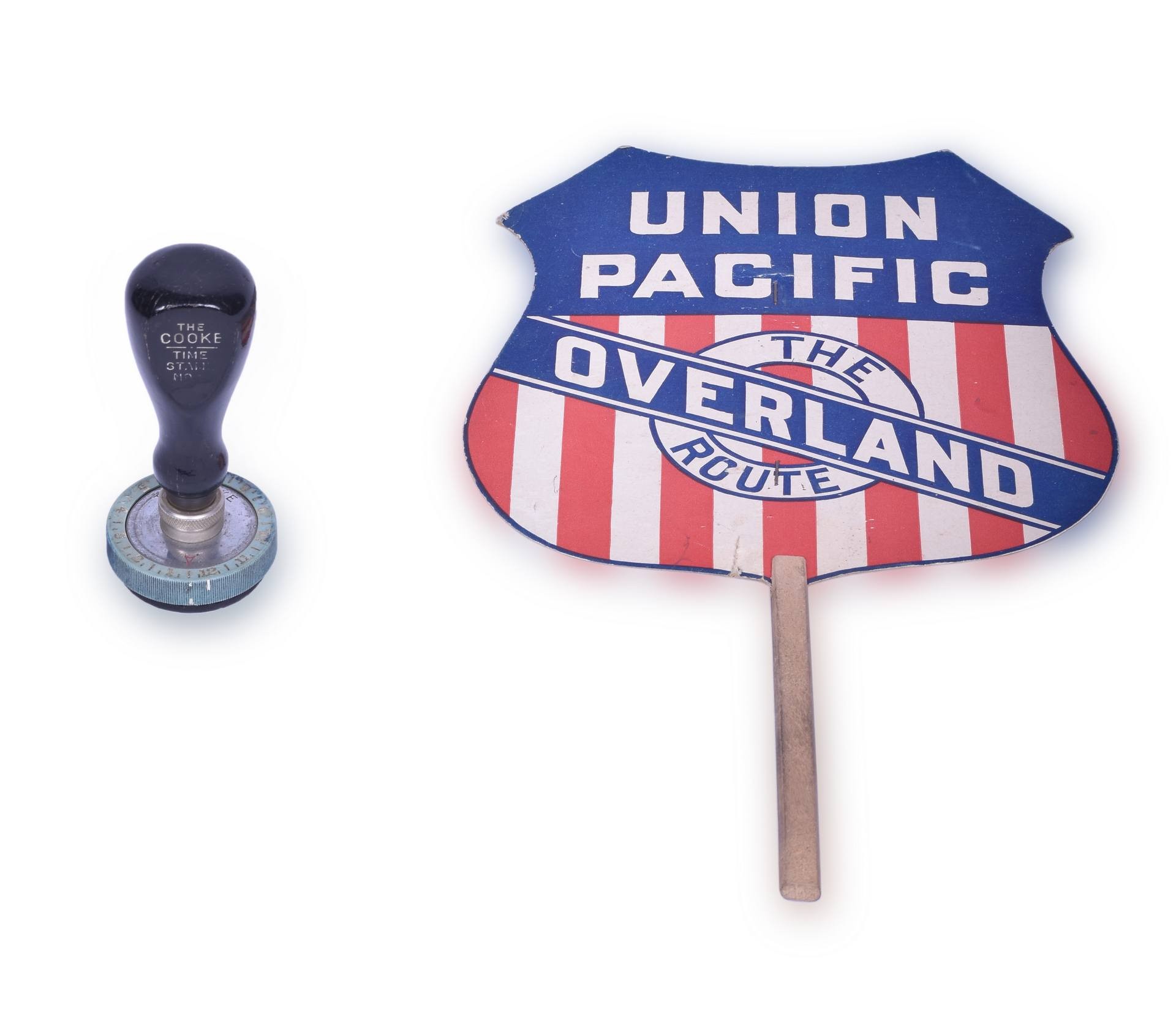 73A - Reading Company Cooke Time Stamp and Union Pacific Overland Hand Fan thumbnail