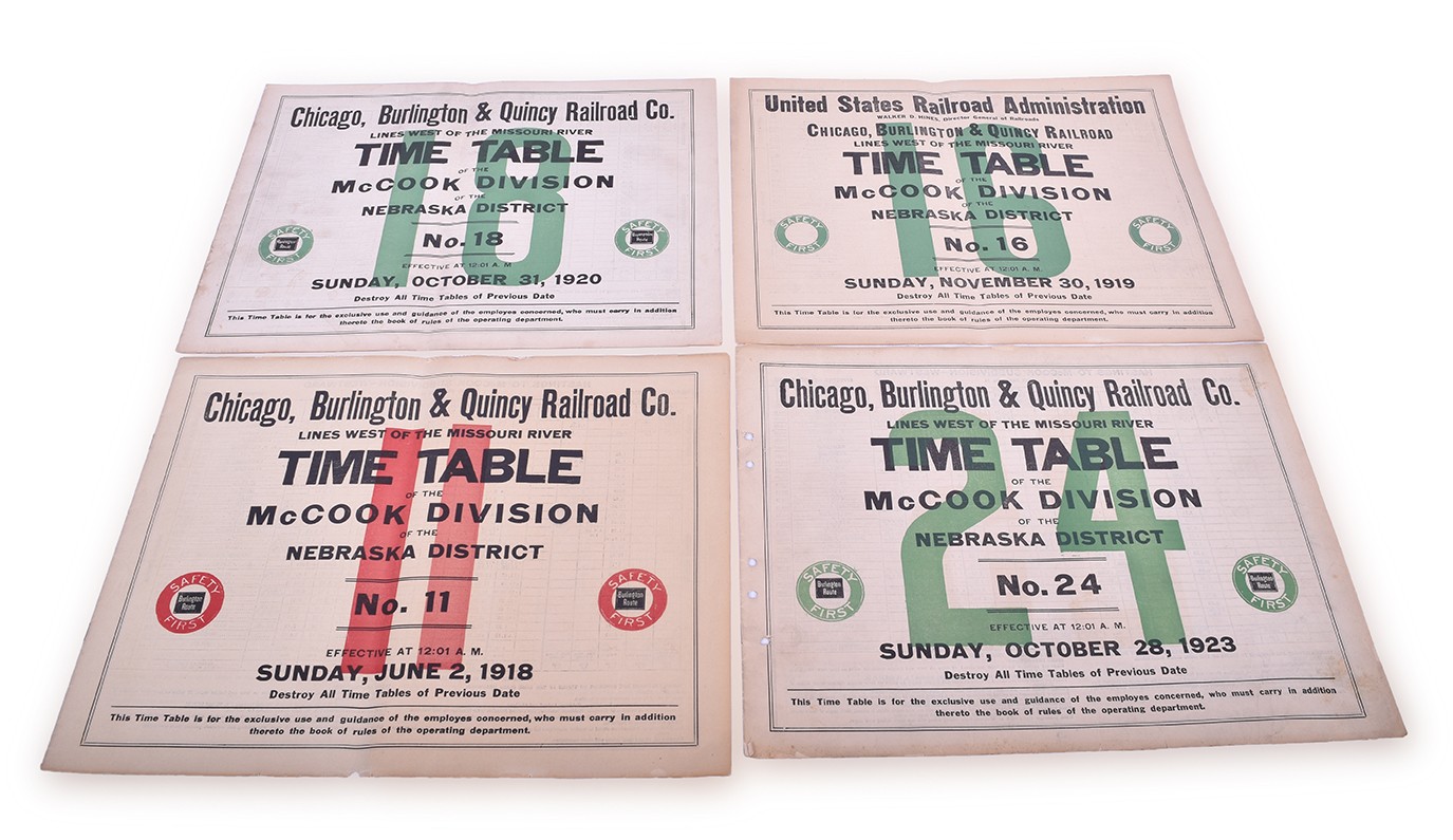 96 - Four CB&Q / Burlington McCook Division / Nebraska Division Employee Timetables - 1918, 1919, 1920, 1923 thumbnail