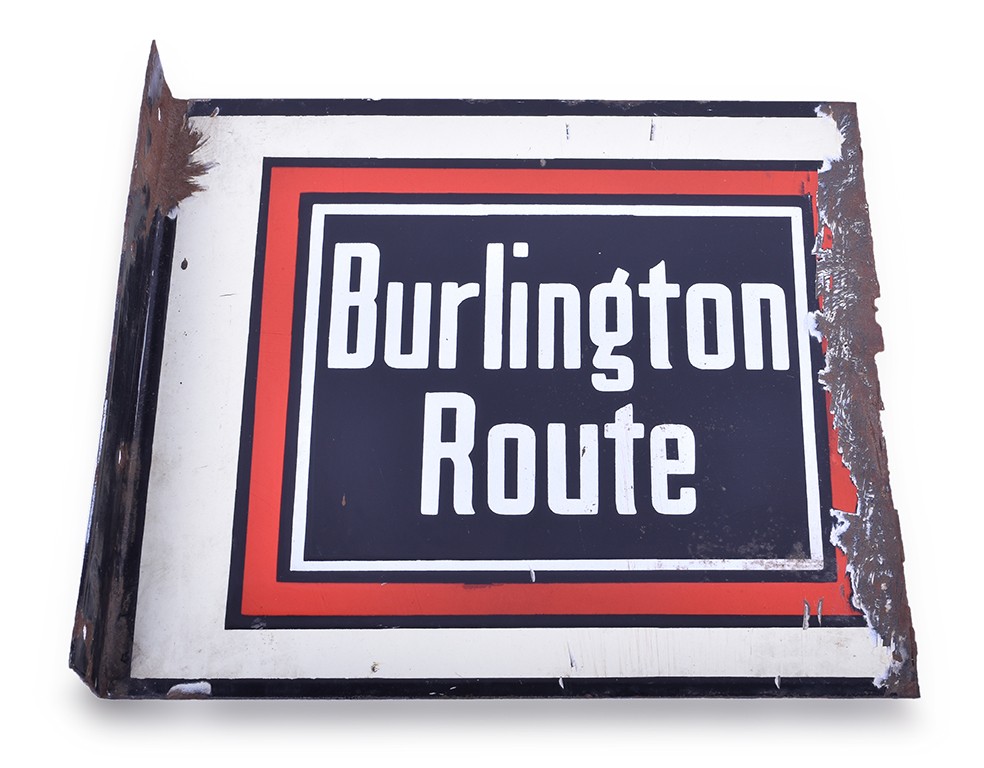 97 - Partial Burlington Route Bus Depot Porcelain Sign thumbnail