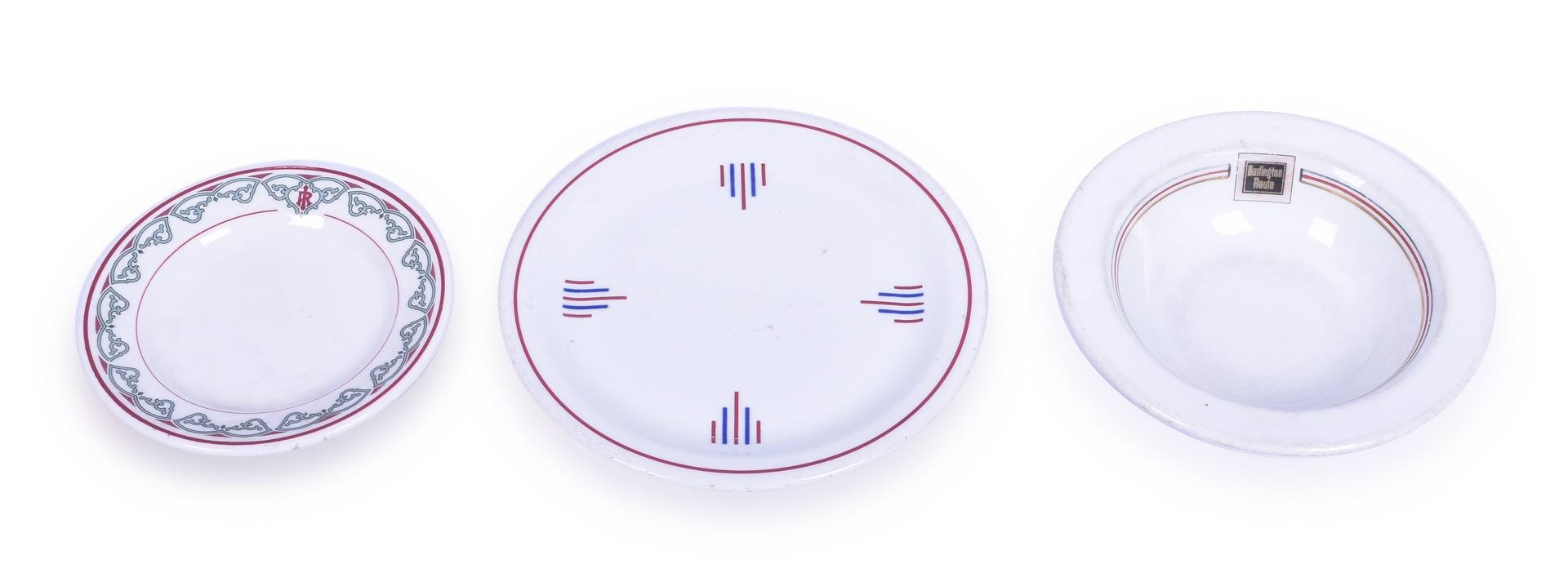 167 - Three Pieces of Chicago and Northwestern, Rock Island, and CB&Q Railroad China - Bowl and Plates thumbnail