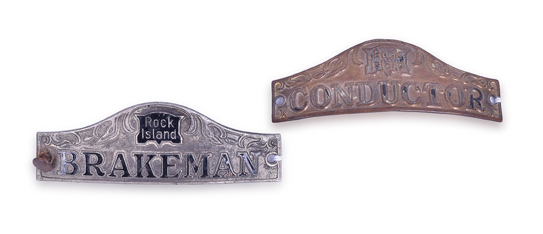 201 - Rock Island Railroad Brakeman and Conductor Cap Badges thumbnail