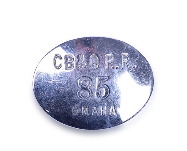 209 - CB&Q / Burlington Nickel Oval Badge - Omaha 85 thumbnail