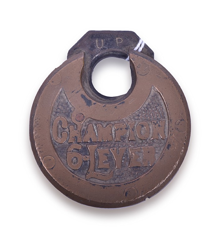 210 - Union Pacific Railroad Champion 6 Lever Brass Pancake Lock thumbnail