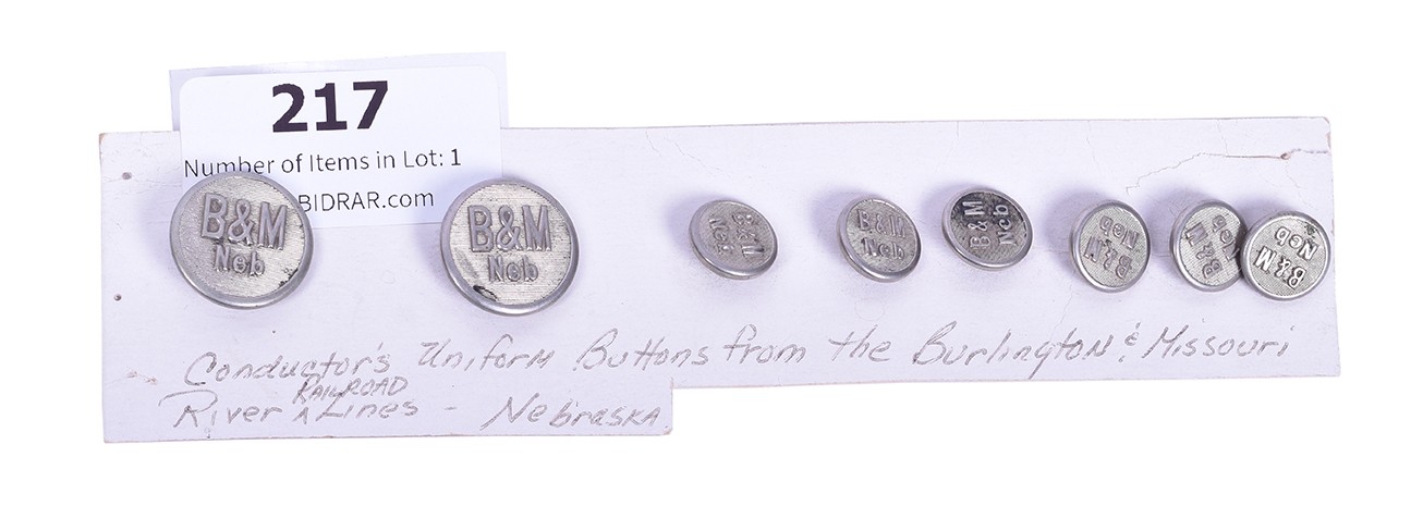 217 - Burlington and Missouri Railroad S.A. French Uniform Buttons - Set of Eight thumbnail
