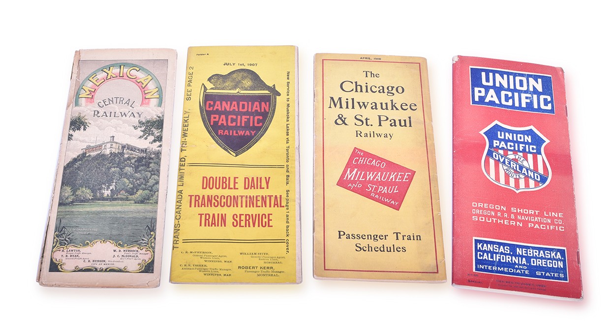241 - Four Railroad Timetables - Mexican Central 1906, Canadian Pacific 1907, Milwaukee Road 1908, Union Pacific 1909 thumbnail