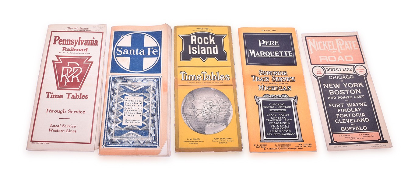 243 - Five Railroad Timetables 1909-1930 - Santa Fe, Rock Island, Pere Marquette, Nickel Plate, Pennsylvania thumbnail