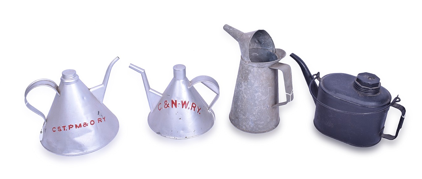 250 - Group of Four Restored Railroad Oil / Kerosene Cans - Chicago and Northwestern and Milwaukee Road thumbnail