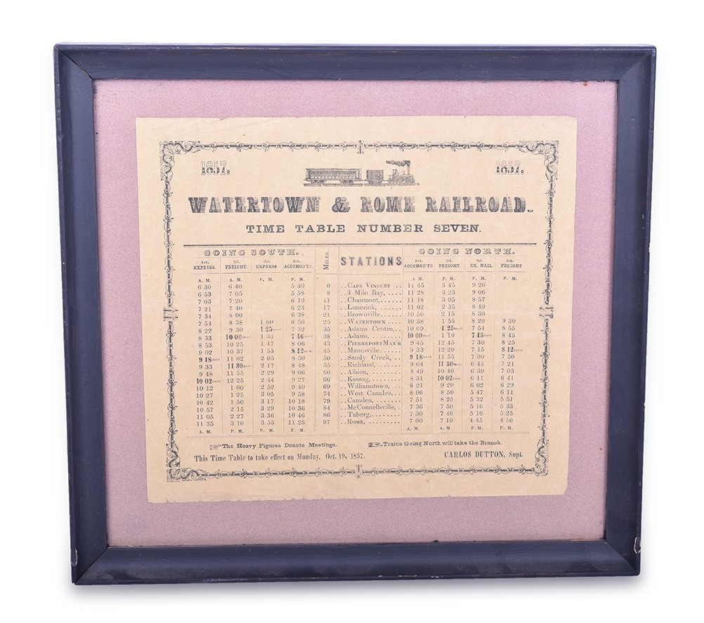 265 - Watertown & Rome Railroad 1857 Framed Timetable thumbnail