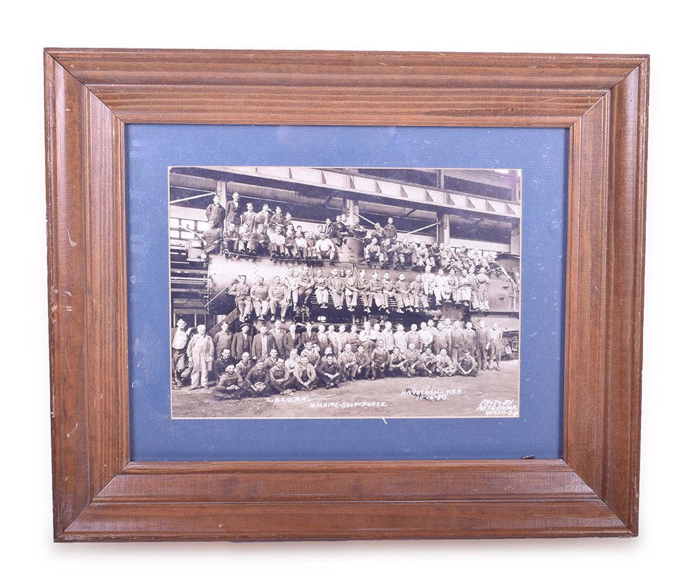 268 - CB&Q / Burlington 1930 Havelock Nebraska Framed Machine Shop Force Photograph thumbnail