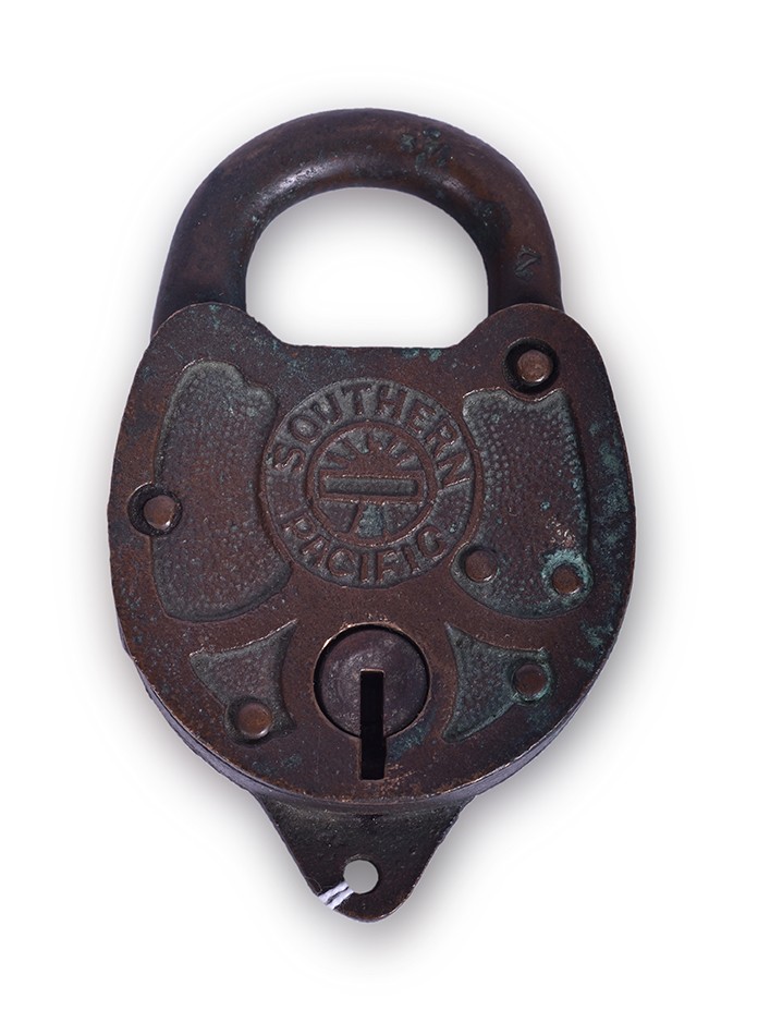 281 - Southern Pacific Brass Sunset Logo Railroad Lock thumbnail