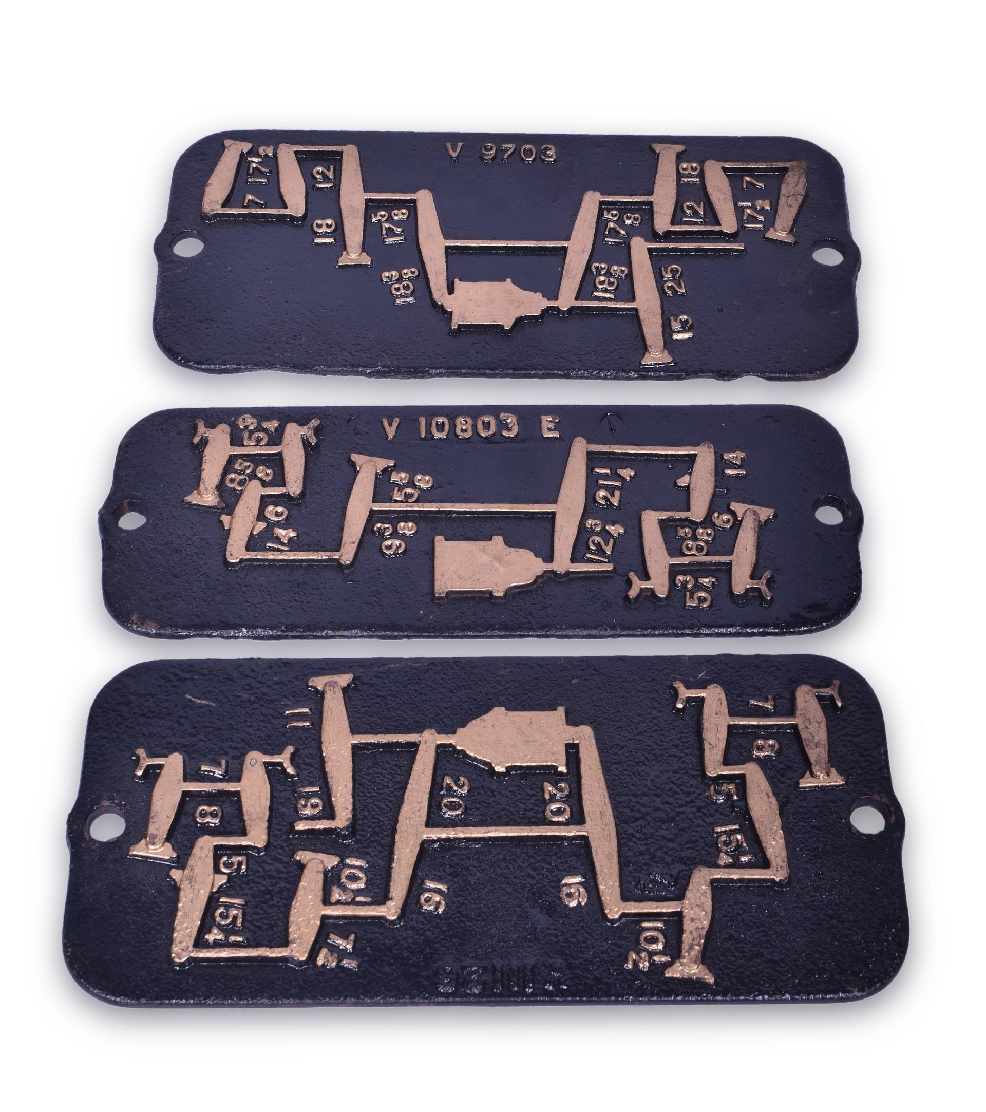 299 - Group of Three Die Cast Railroad Lever / Air Brake Diagram Plates thumbnail