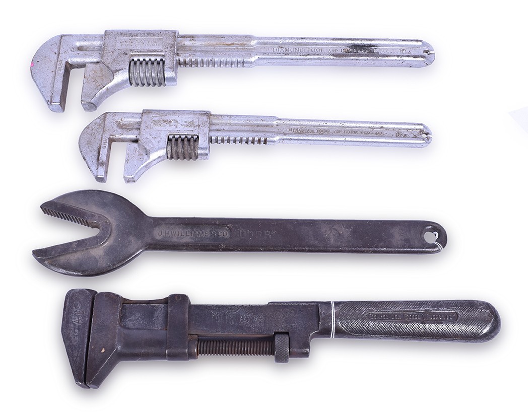 302 - 4 Railroad Wrenches Great Northern, CB&Q, Union Pacific - Diamond, Semper Dem, J.H. Williams thumbnail
