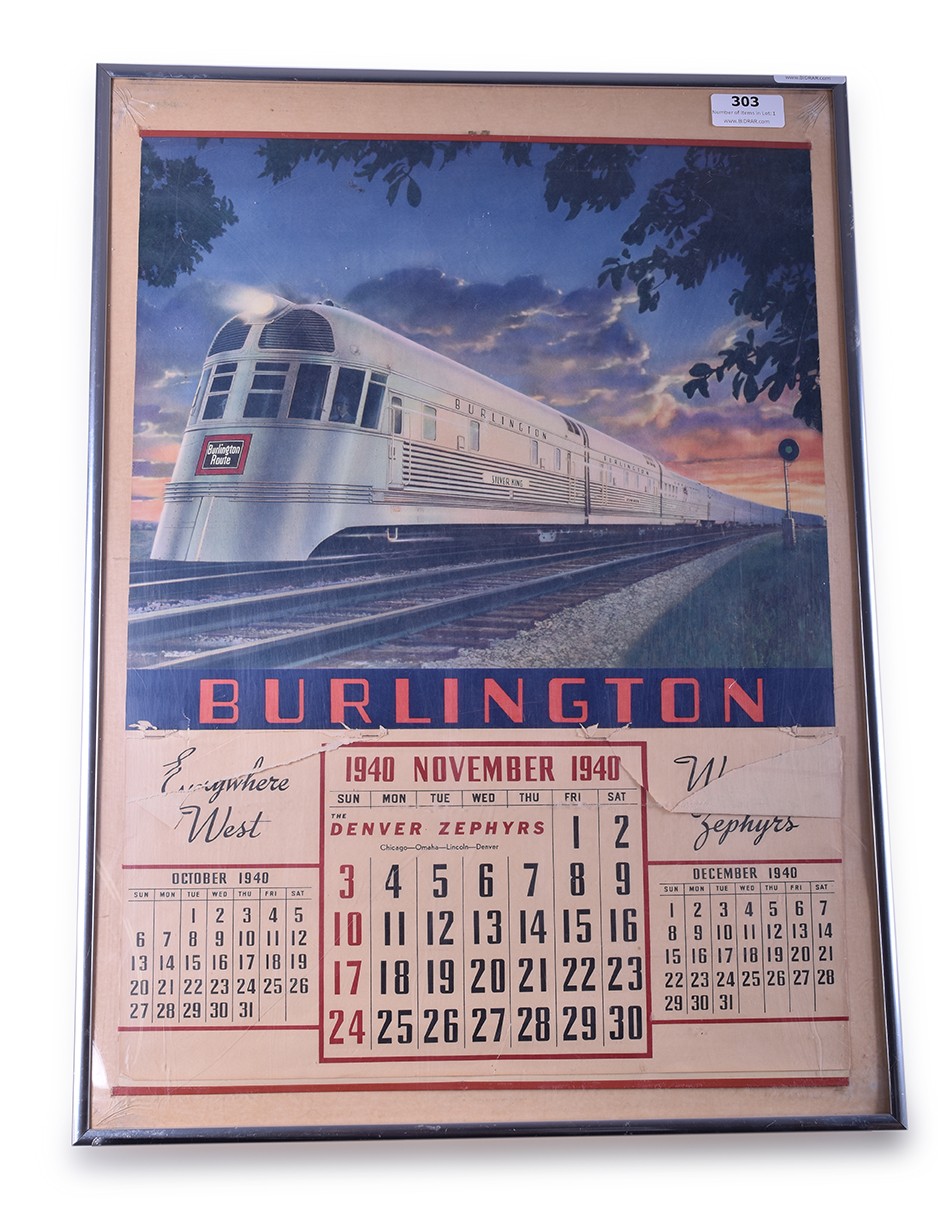 303 - 1940 Burlington / CB&Q Calendar Featuring the Denver Zephyr thumbnail