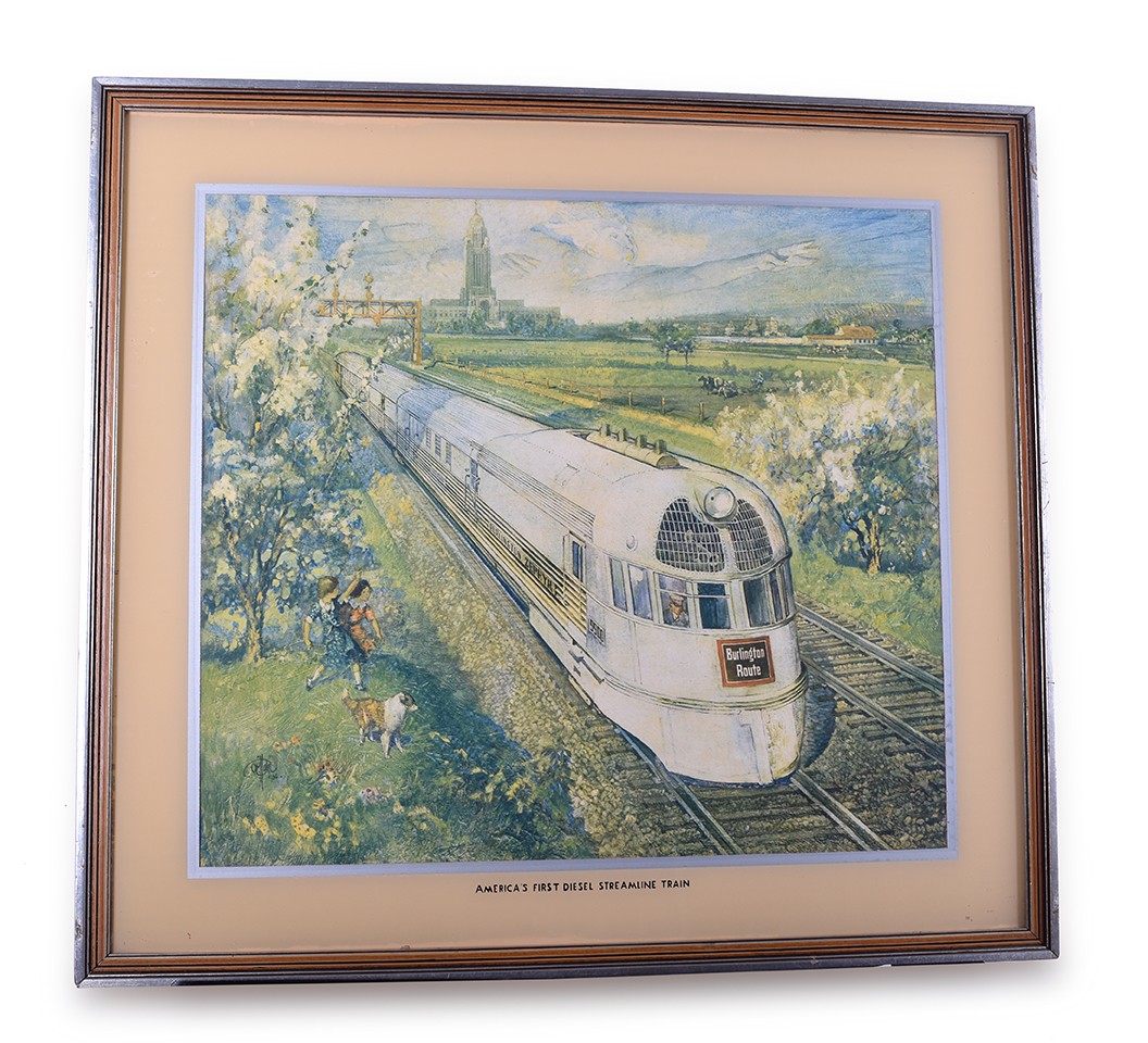 305 - Otto E. Hake Framed Burlington Pioneer Zephyr Print With Original Frame thumbnail