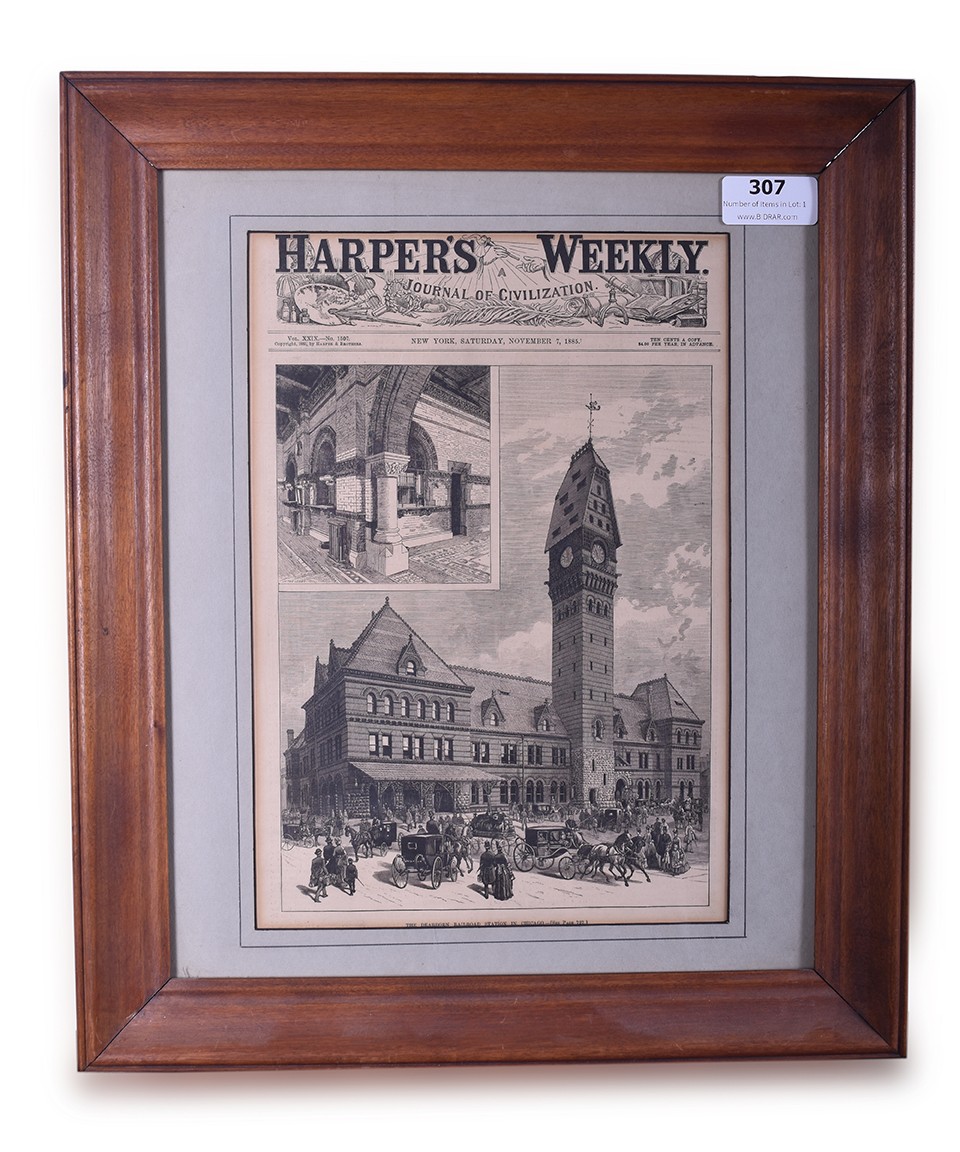 307 - Harper's Weekly November 7, 1885 Featuring Chicago Dearborn Station - Framed thumbnail