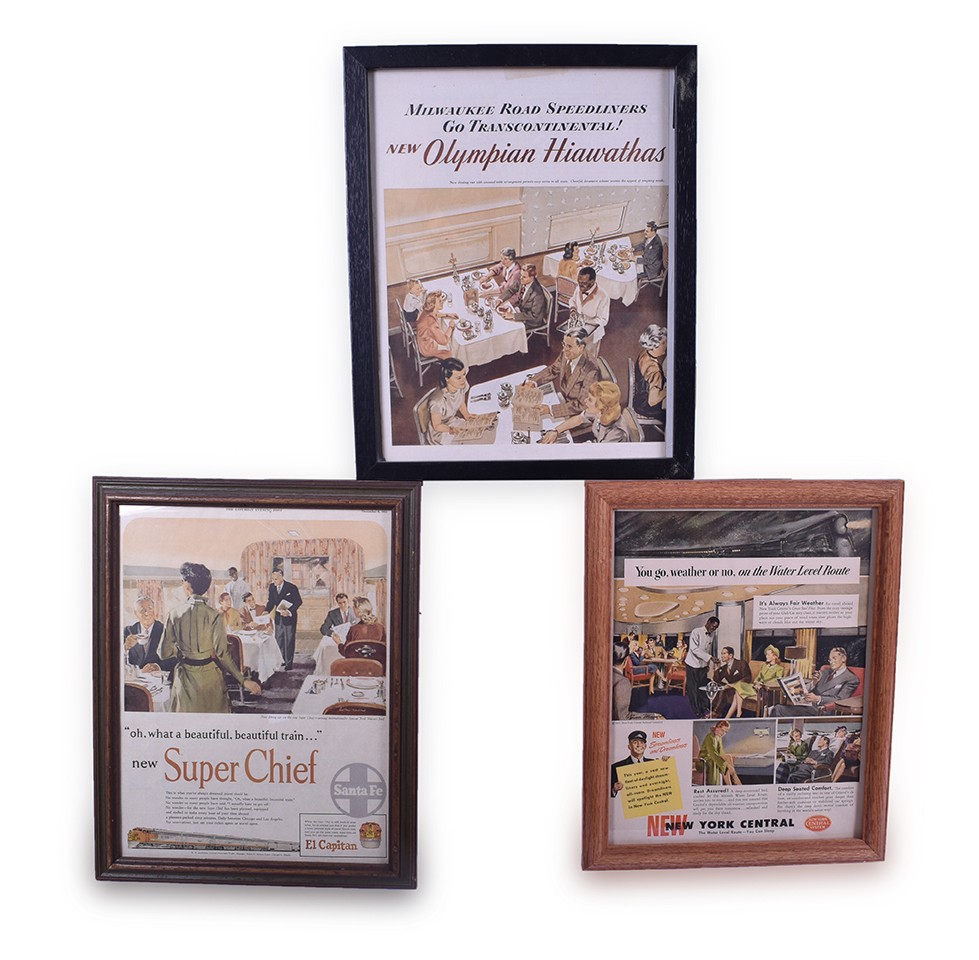313 - Twelve Framed Railroad Advertisements - New York Central, Pullman, Union Pacific, Santa Fe, ALCO, Great Northern, etc. thumbnail