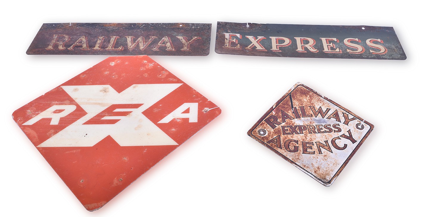 320 - Railway Express Agency Group of Four Metal and Fiberglass Signs thumbnail