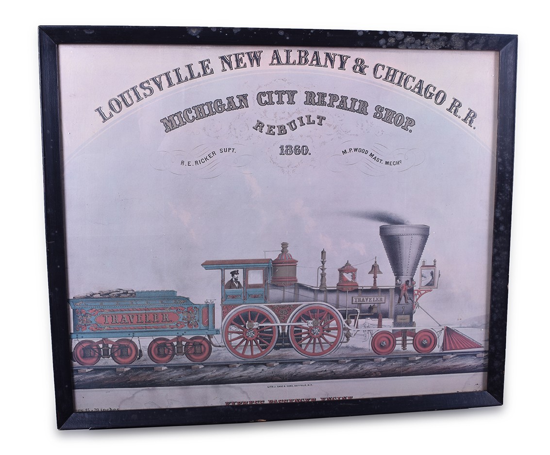 331 - Louisville New Albany & Chicago Railroad - Michigan City Repair Shop - 1860 Traveler Locomotive Print thumbnail