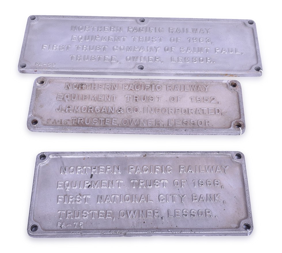 332 - Group of Three Northern Pacific Railroad Cast Aluminum Trust Plates thumbnail