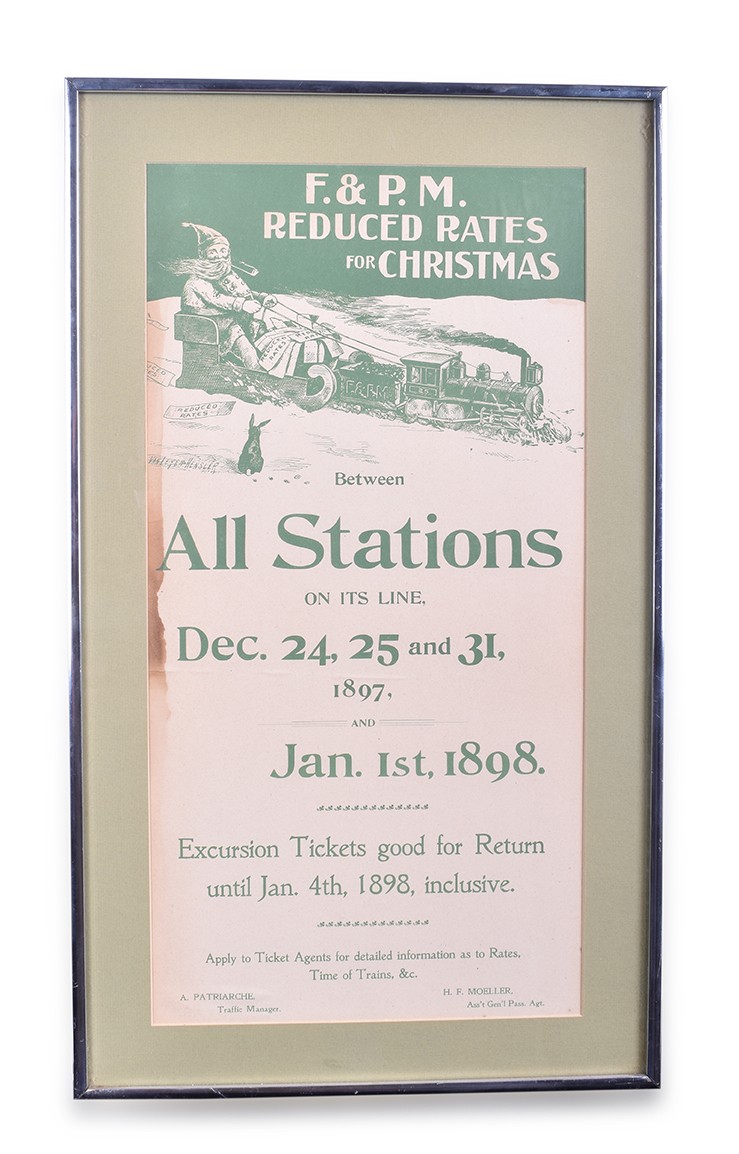 339 - Flint and Pere Marquette 1897 Christmas Reduced Fares Broadsheet thumbnail