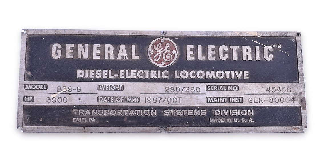 340 - General Electric B39-8 Diesel Locomotive Builders Plate - LMX Leasing 45458 thumbnail