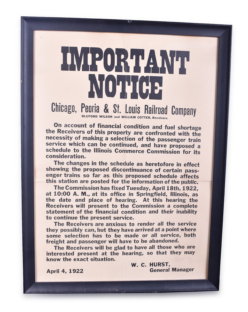 341 - Chicago, Peoria & St. Louis Railroad - April 1922 Fuel Shortage / Financial Notification thumbnail