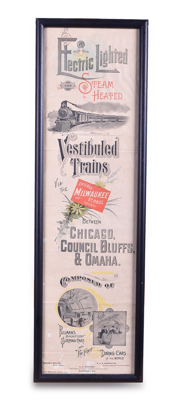 361 - Chicago, Milwaukee & St. Paul Railway Three Color Framed Broadsheet Advertisement thumbnail