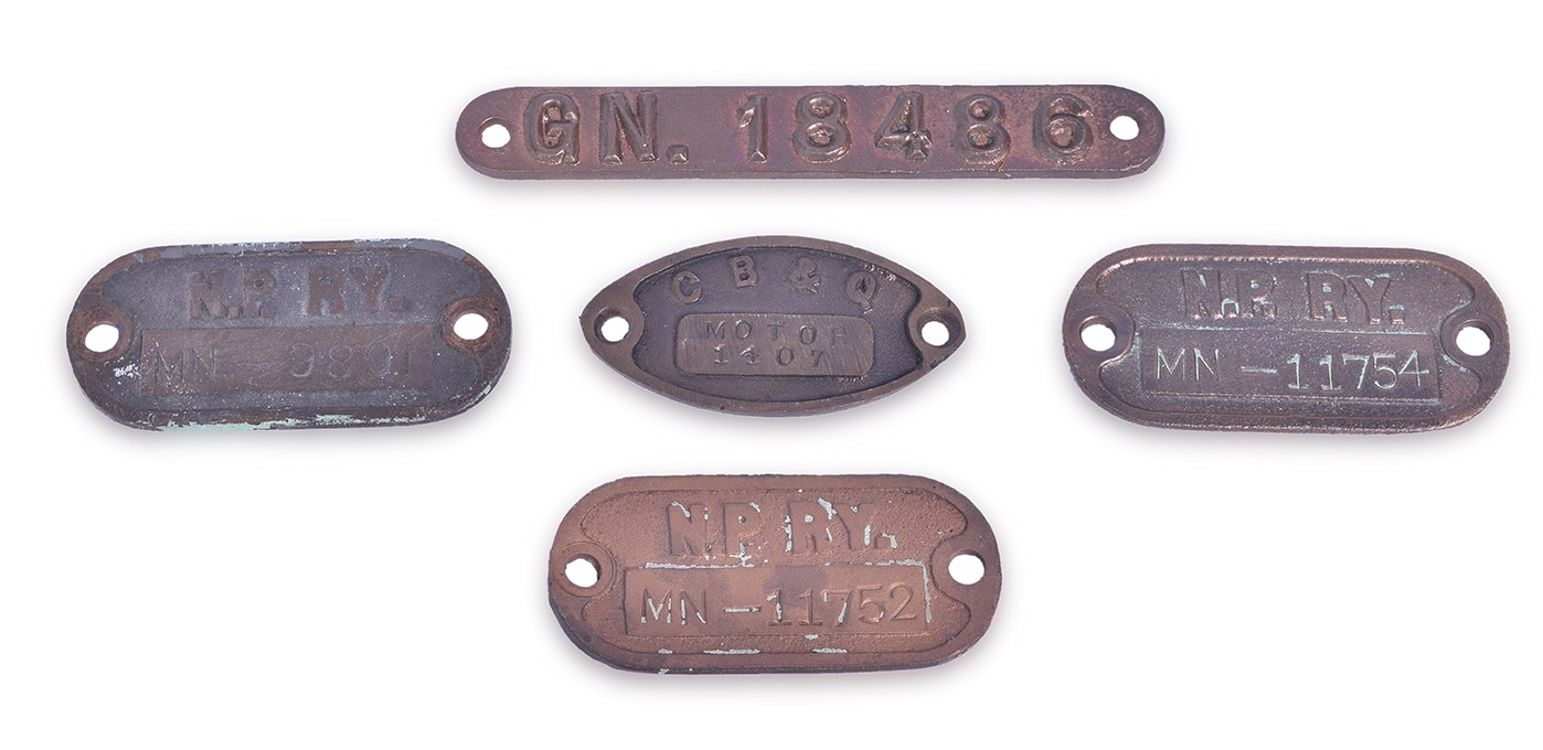 362 - Five Brass Railroad Shop Number Plates - Northern Pacific, Great Northern, and CB&Q thumbnail