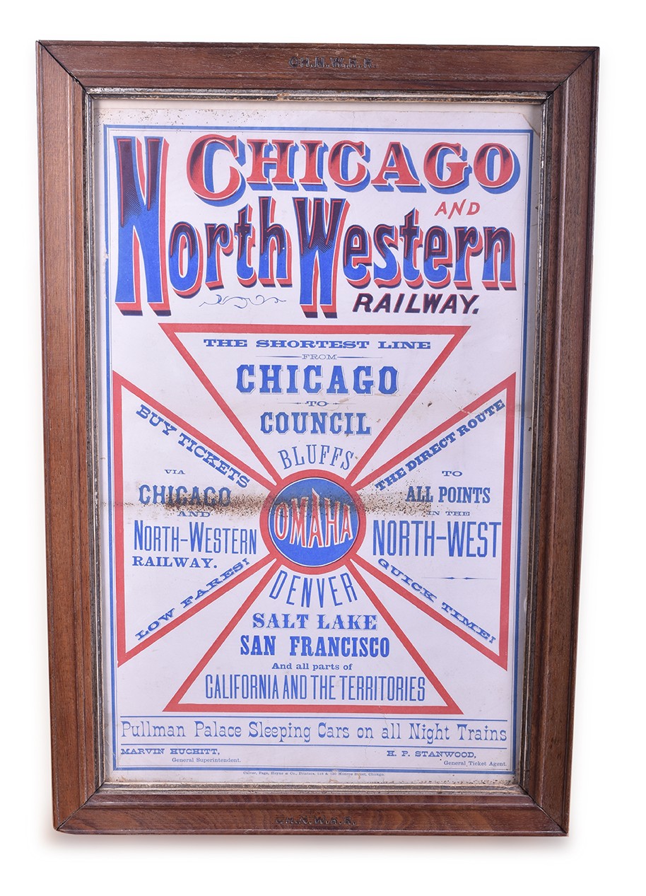 371 - Chicago and Northwestern Railway Maltese Cross Broadsheet in Marked Original Frame thumbnail