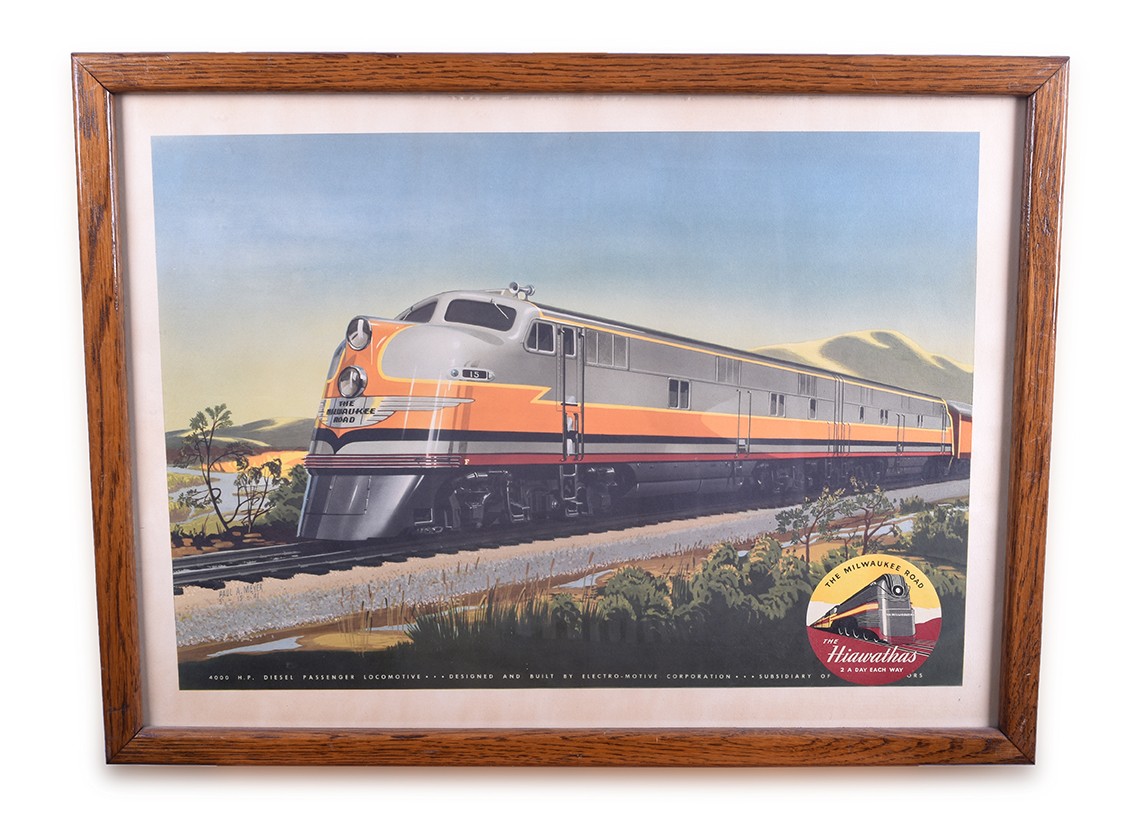 373 - Milwaukee Road Hiawatha / EMD Paul Meyer Streamlined Passenger Train Advertising Poster thumbnail