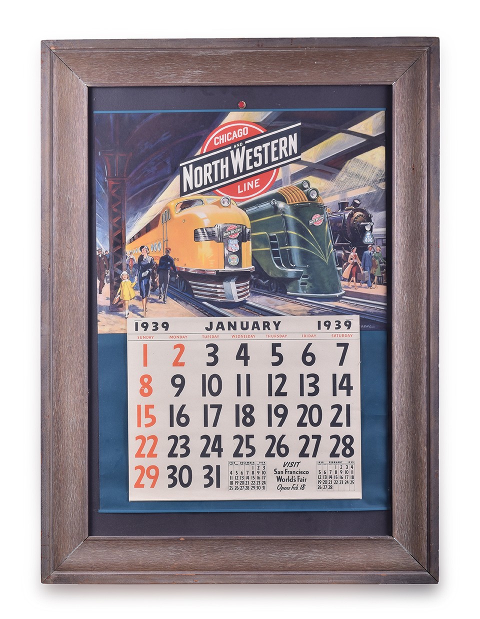 389 - Chicago and Northwestern 1939 Framed Calendar - Very Good Condition thumbnail