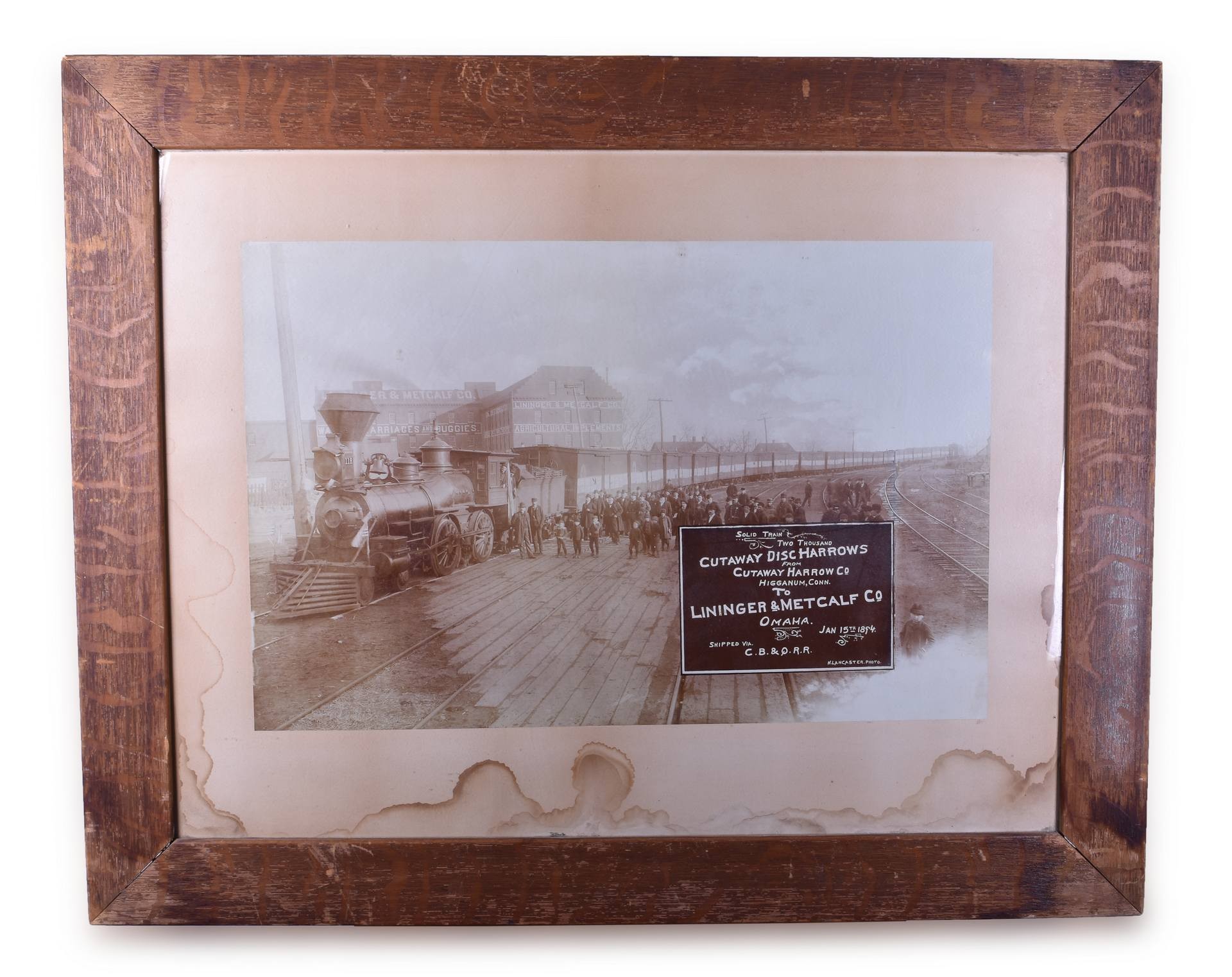 391 - 1894 CB&Q / Burlington Railroad Cutaway Harrow / Lininger Metcalf Framed Advertising Photograph thumbnail