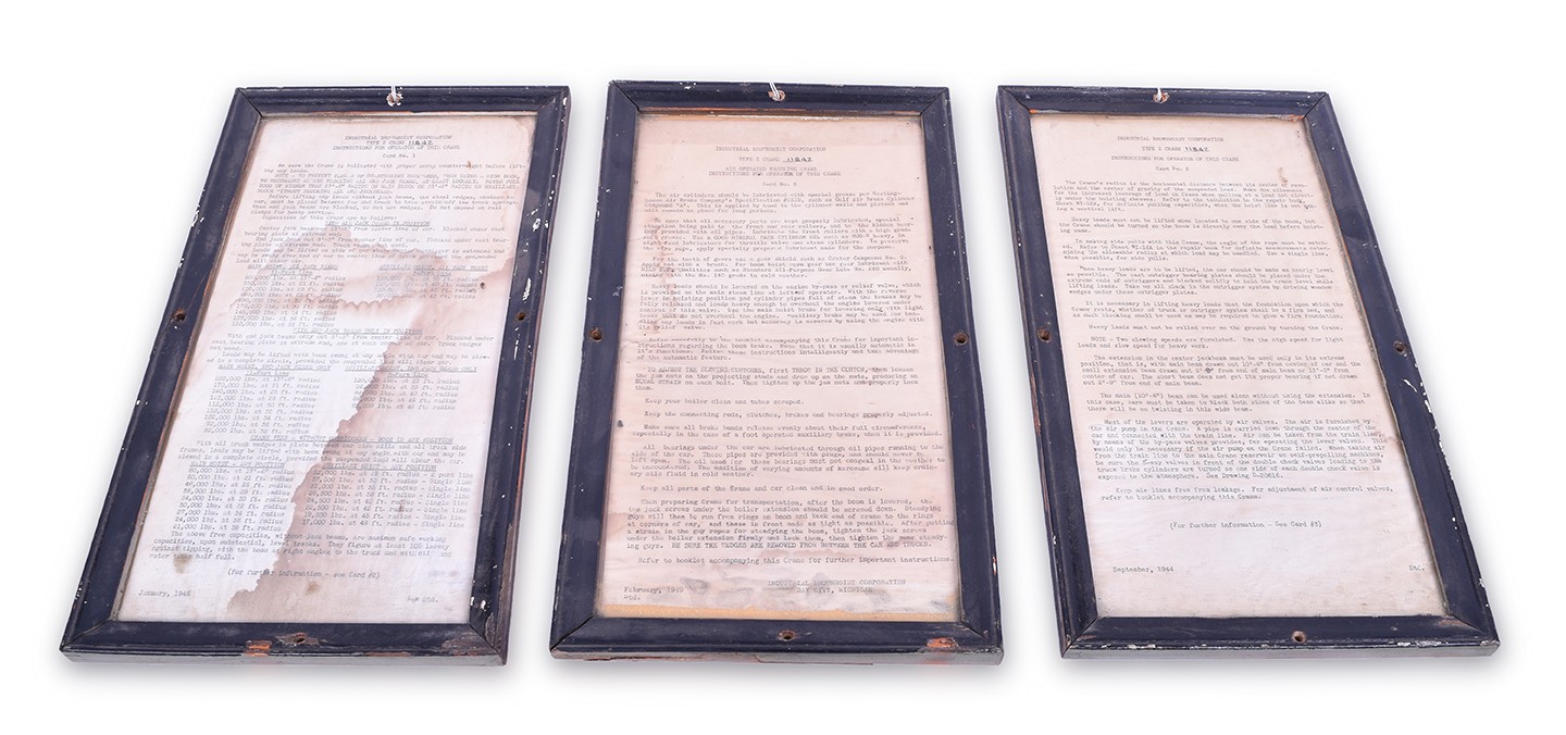 418 - Three Industrial Brownhoist Type Z (250 Ton) Railroad Crane Framed Operational Instructions thumbnail